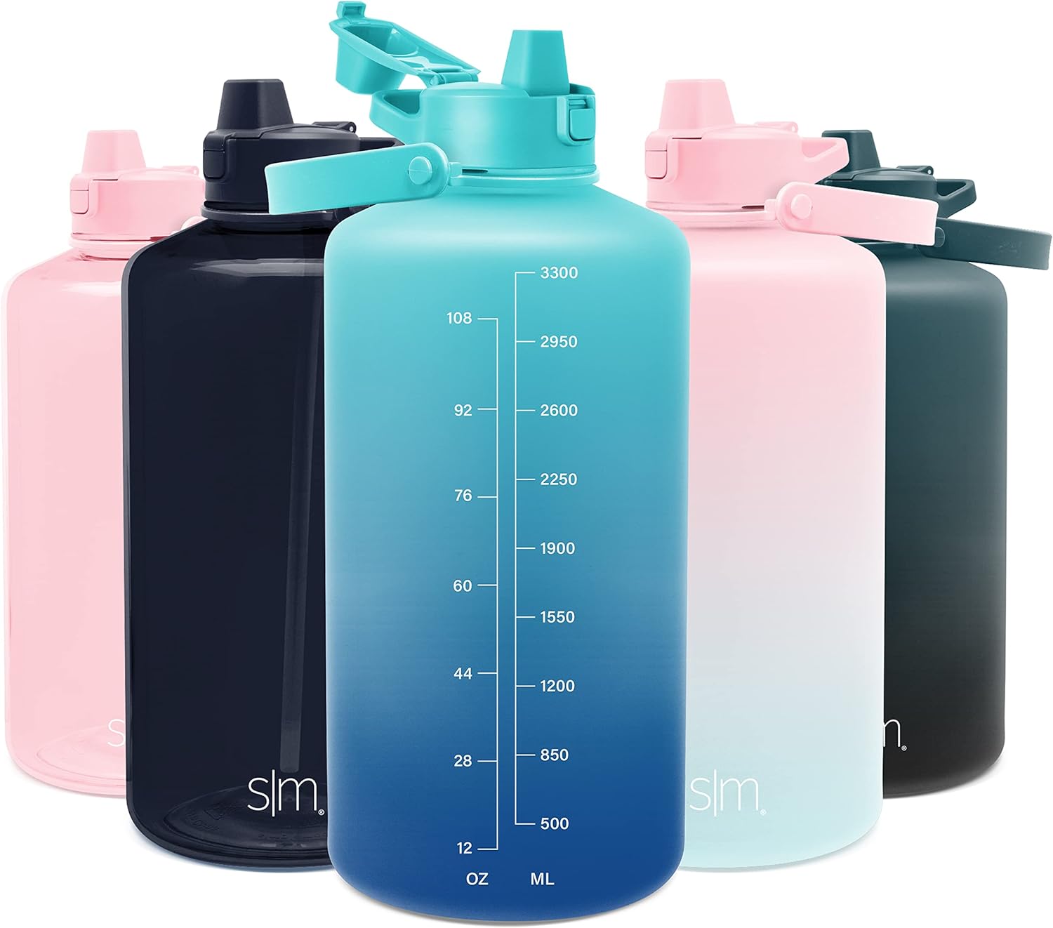 Botella de agua Simple Modern de 1 galón con tapa de sorbete de silicona con marcadores de onzas a prueba de fugas sin BPA, (128 onzas  3.8 libras),