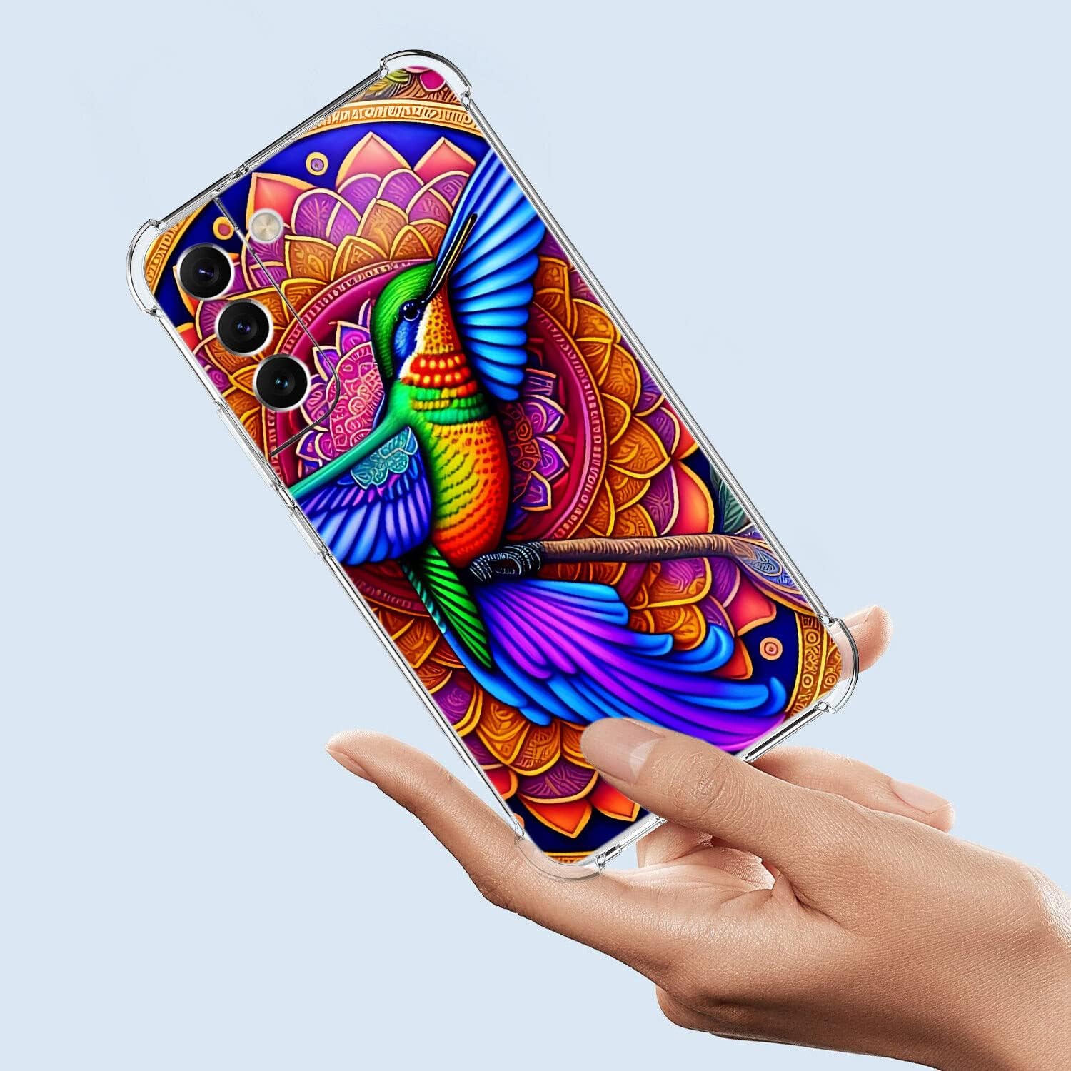 Funda para Galaxy S21 FE 5G, colorido colibrí mandala flor protección contra caídas a prueba de golpes, carcasa protectora de cuerpo completo