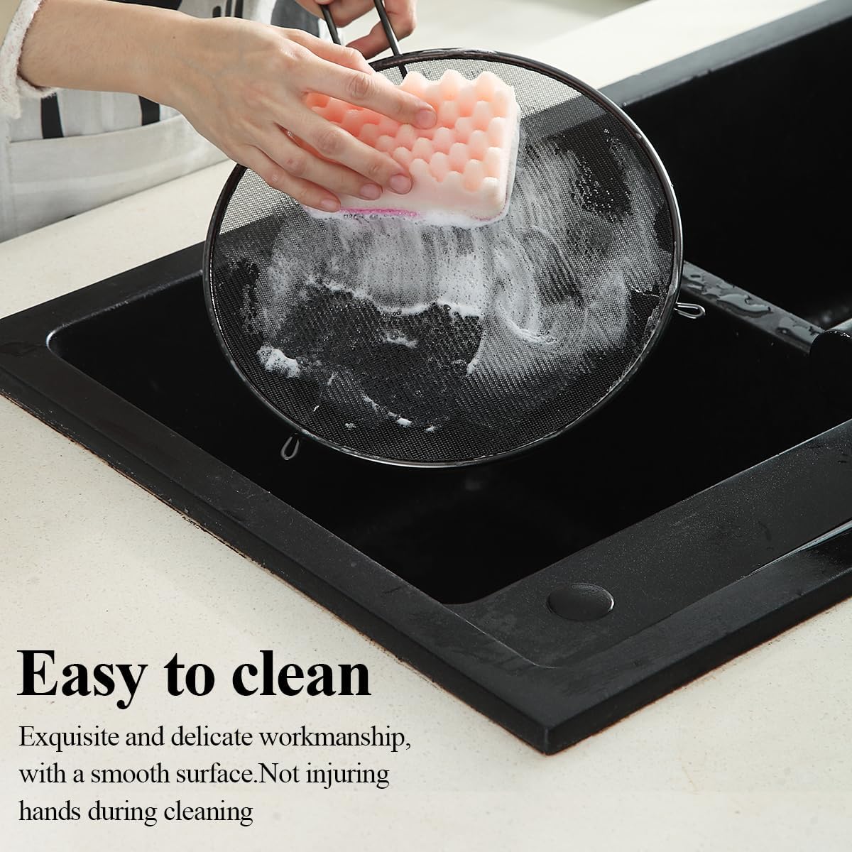 Pantalla negra contra salpicaduras para cocinar, malla fina de acero inoxidable de 9.8 pulgadas para sartén, protector de grasa para sartén para