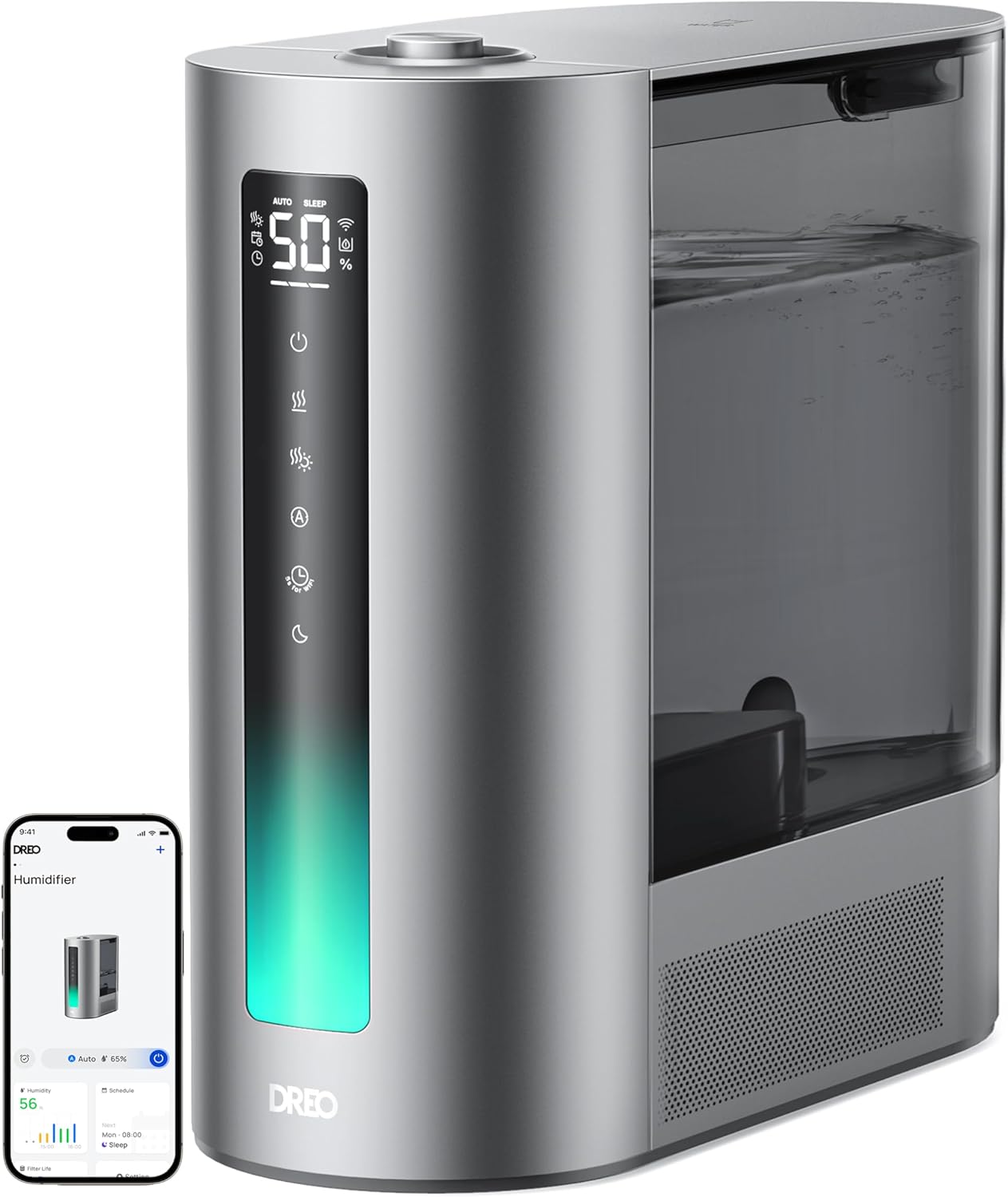 Dreo Humidificador inteligente de 6L, humidificador de niebla cálida y fría para dormitorio, llenado superior, tiempo de funcionamiento de 60 horas,