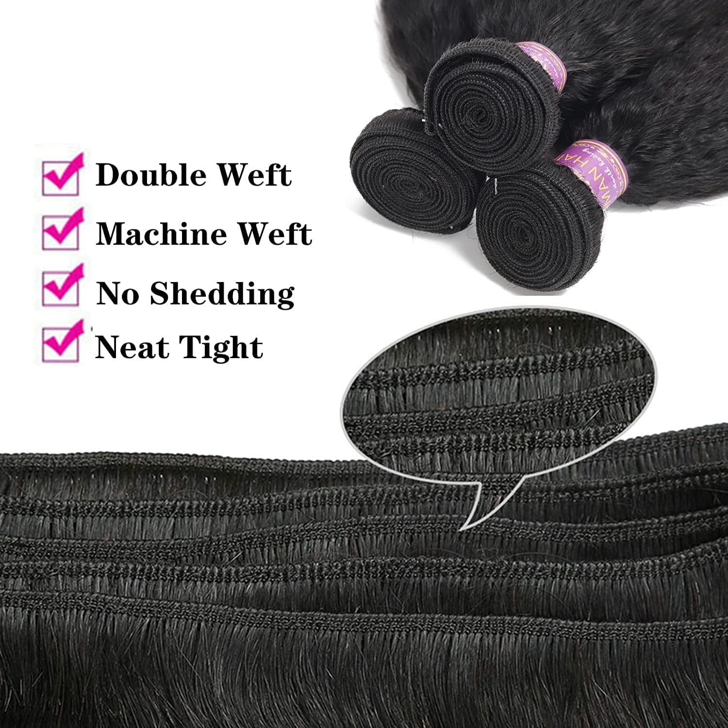 Extensiones de cabello humano lacio tipo afro, extensiones de cabello humano lacio Yaki, 100% cabello humano Remy brasileño sin procesar, negro