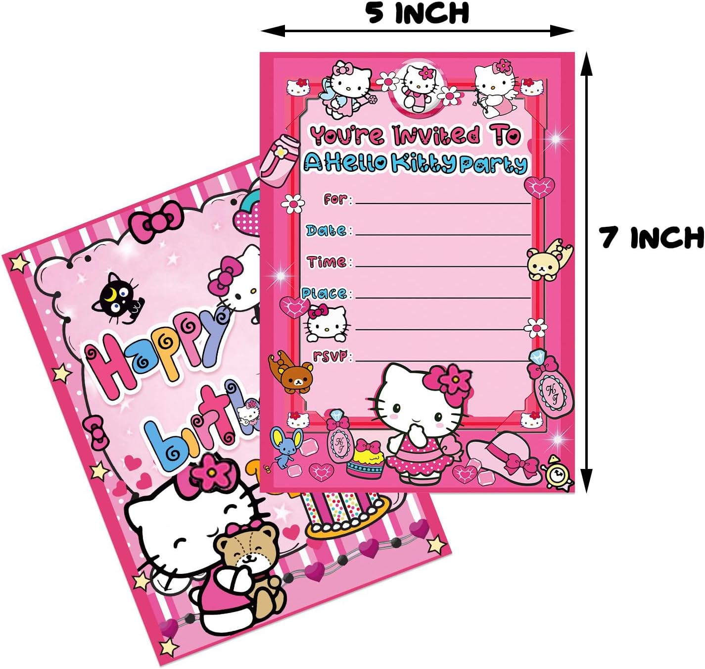 Cartel de feliz cumpleaños de 24 piezas con texto en inglés “Hello, Kitty Happy Birthday”  Conjunto divertido para decoración de fiesta  Decoración