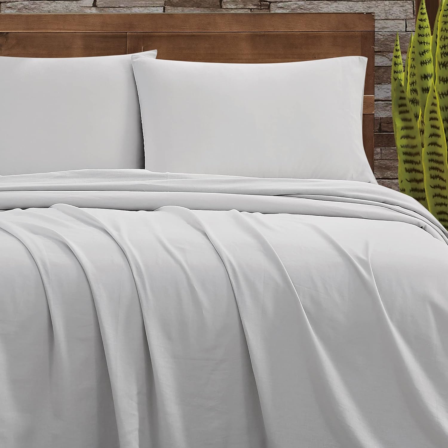 FRYE Juego de sábanas y fundas de almohada tamaño King de 3 piezas, secado rápido, mezcla de lino y algodón transpirable, color gris