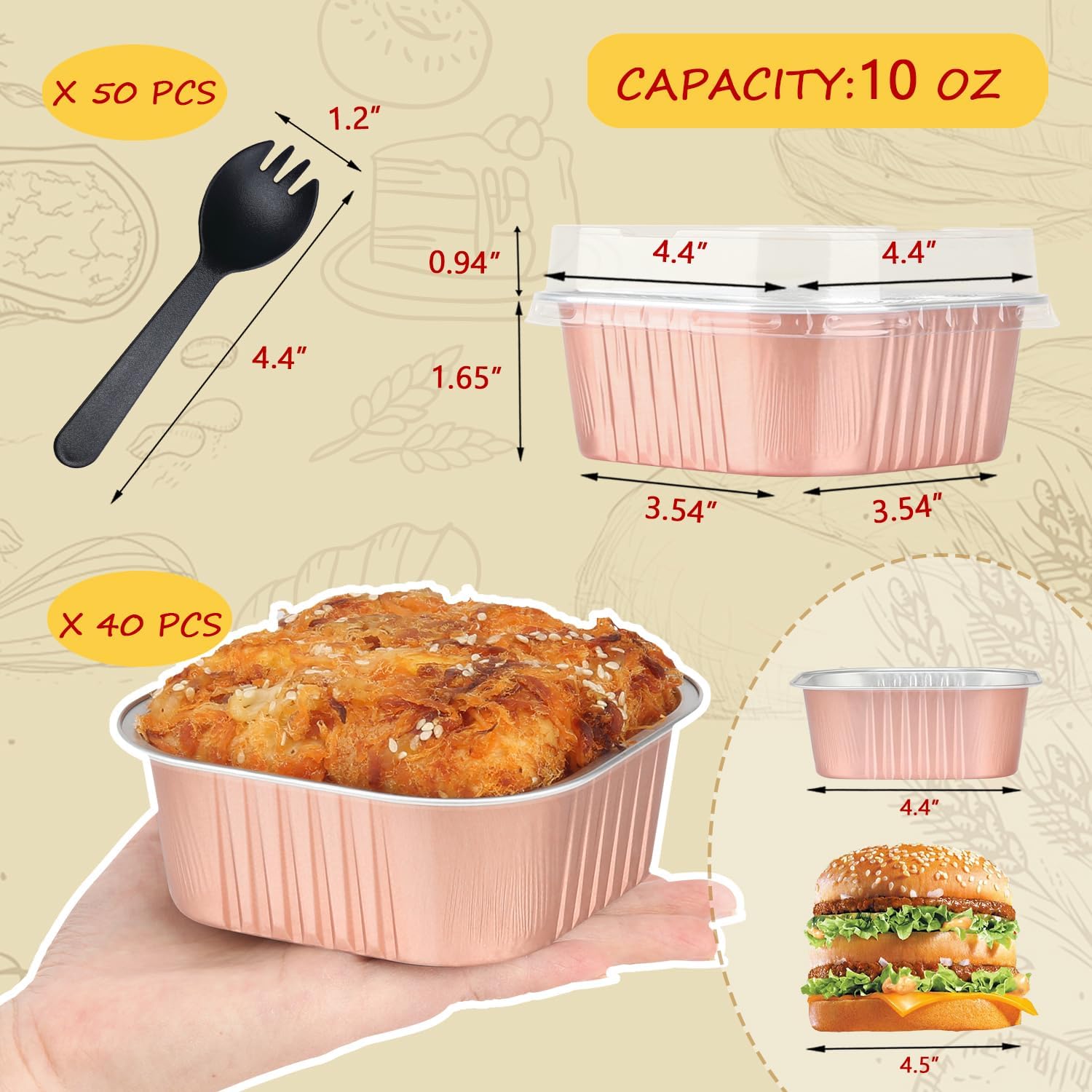 LNYZQUS Paquete de 40 mini latas para pasteles de 10 onzas con tapas, moldes pequeños de papel de aluminio para hornear desechables grandes de