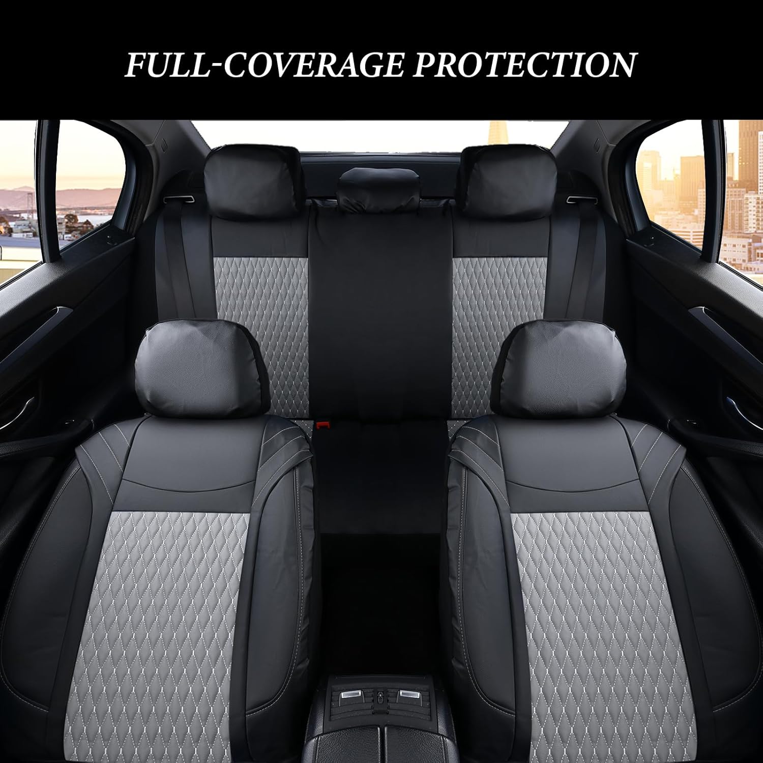 Coverado Juego completo de fundas de asiento de automóvil, 11 fundas universales de asiento para automóviles, cojines de asiento de automóvil de