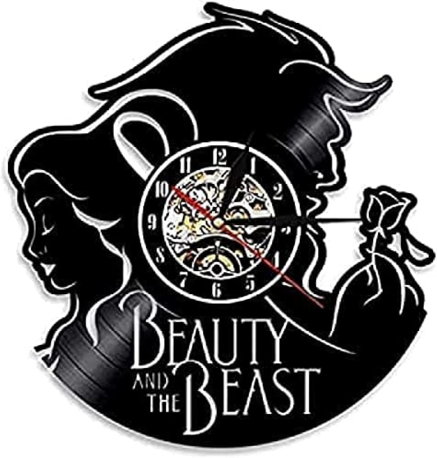 Reloj de pared Reloj de pared La Bella y la Bestia Reloj de Pared de Disco de Vinilo Reloj de Pared Retro Nostálgico Decorativo Reloj de Pared 0