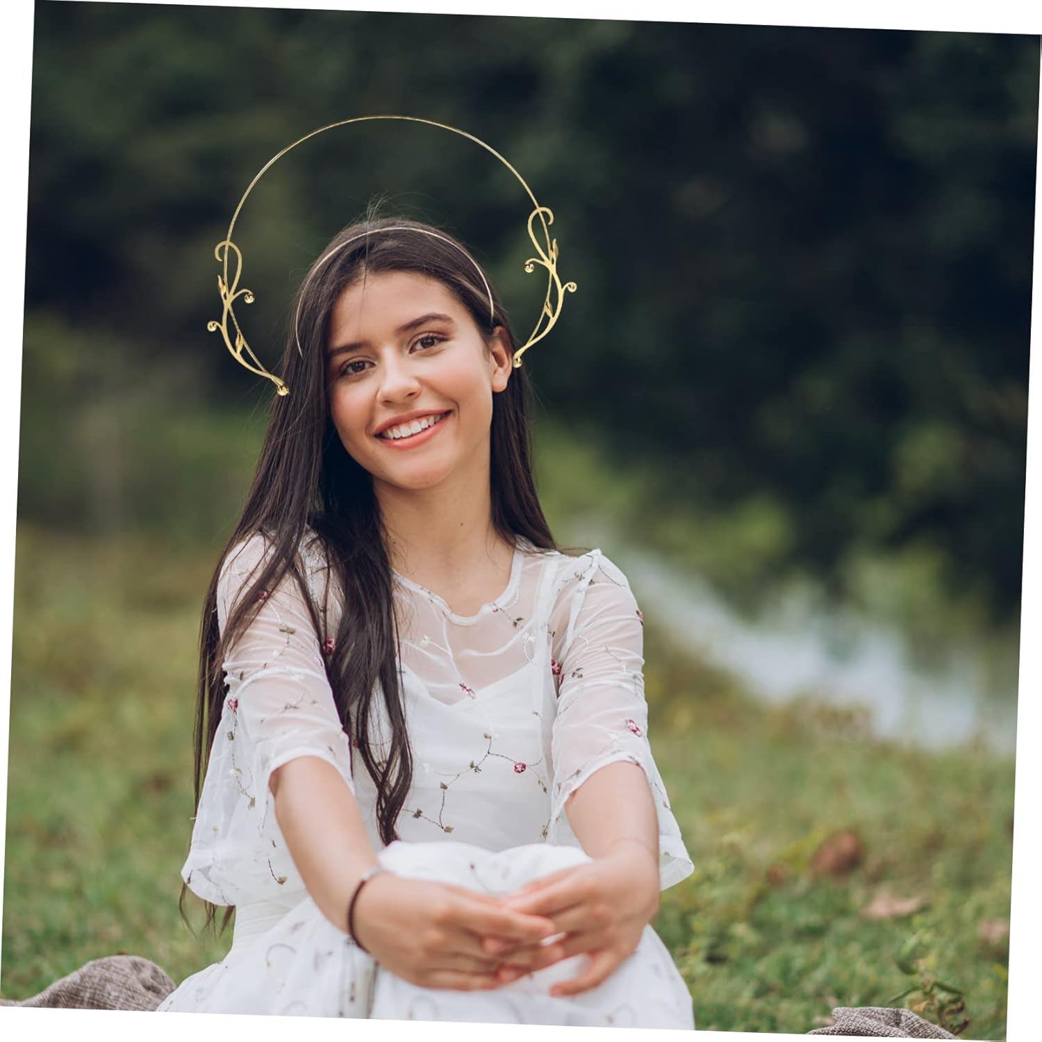 Abaodam Diadema con halo de Nuestra Señora, diadema para niña de flores, ropa de estrella, accesorios de novia, pelo de diosa, Cuero falso