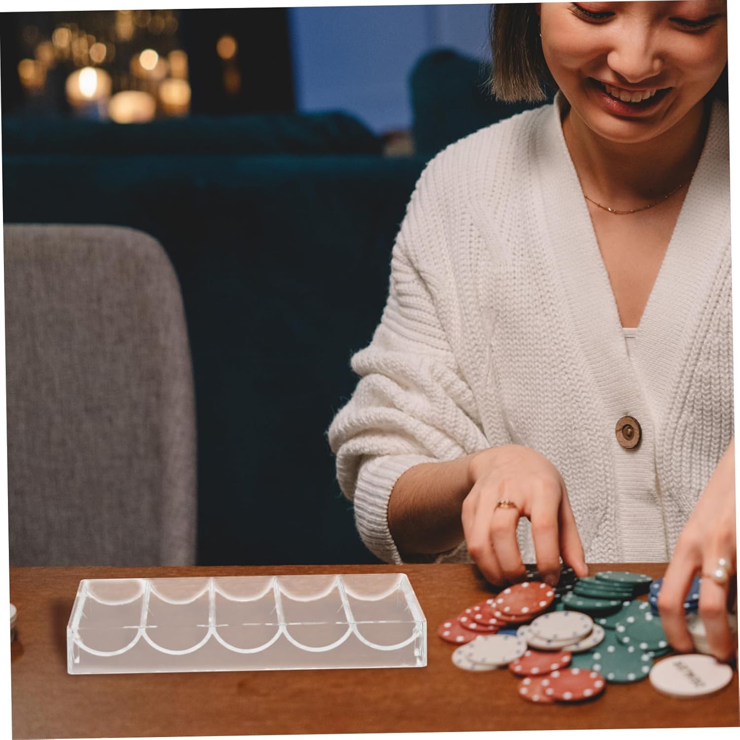 SAFIGLE Chips Portátiles Poker Chip Holder Hogar Poker Chip Bandeja Poker Caja de chip Transparente Caja de chip Diario Chip Caja de chip Rack Caja