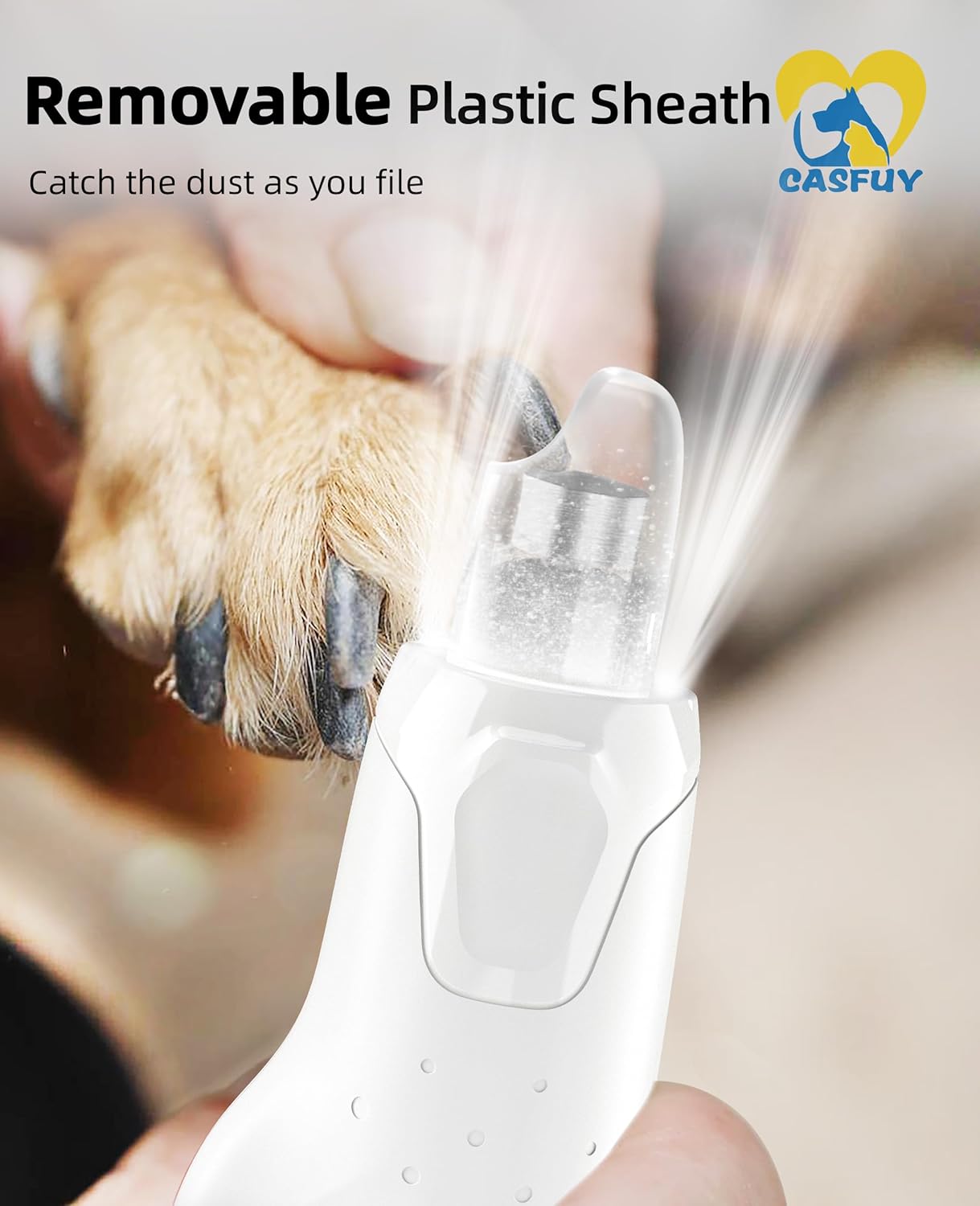 Casfuy Molinillo de uñas para perros silencioso, (45 db) de 6 velocidades con 2 luces LED para perros y gatos grandes, medianos y pequeños,