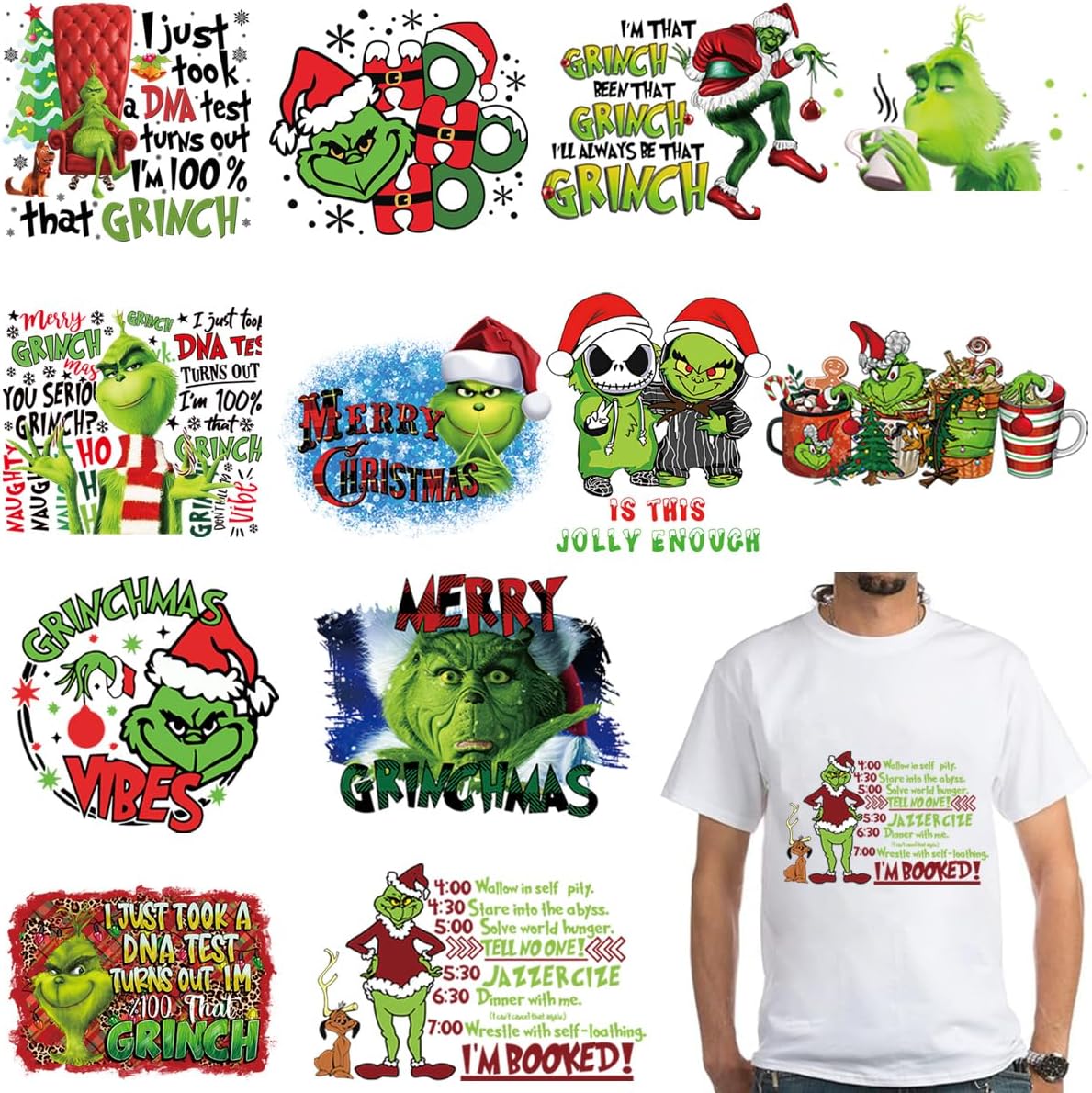 12 hojas de transferencia para planchar de Navidad  Calcomanías de vinilo HTV para camisetas, ropa, mochila, almohada