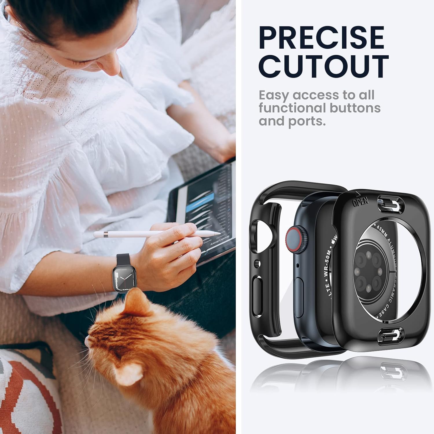 Tensea – Funda protectora de pantalla impermeable para Apple Watch (2 en 1) para Apple Watch Serie SE 6, 5, 4, accesorios de 40 mm, iWatch protector