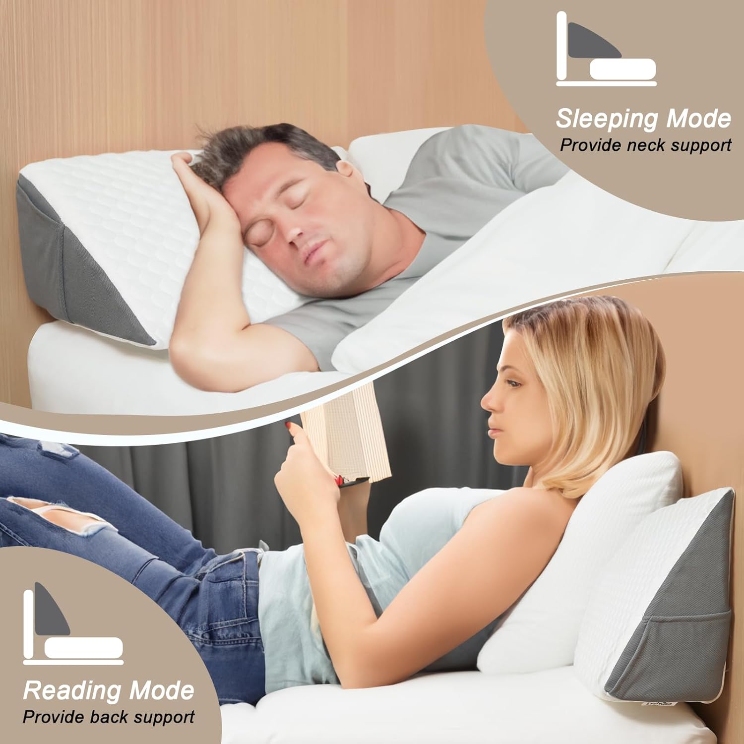 Lvemilio Almohada de cuña de cama tamaño Queen para cabecero, relleno de espacio de cama, almohada de cuña de espuma viscoelástica, almohada para