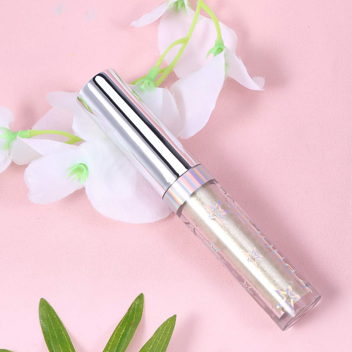 Lurrose Sombra de ojos con purpurina de metal pesado, luces hipnóticas, delineador de ojos con purpurina líquida, color blanco cremoso, de larga