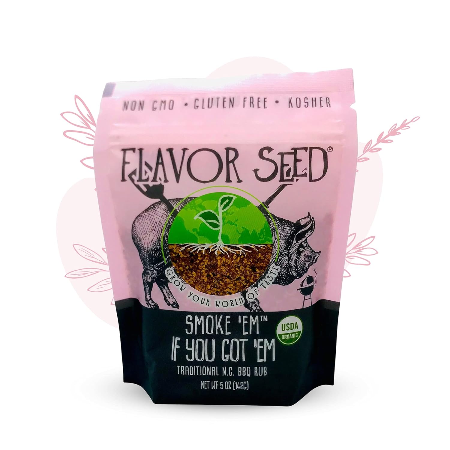Flavor Seed Smoke ‘Em If You Got ‘Em Organic Carolina BBQ Rub. Dulce y picante. Para carne de res, pollo y cerdo. Condimentos y especias sin gluten