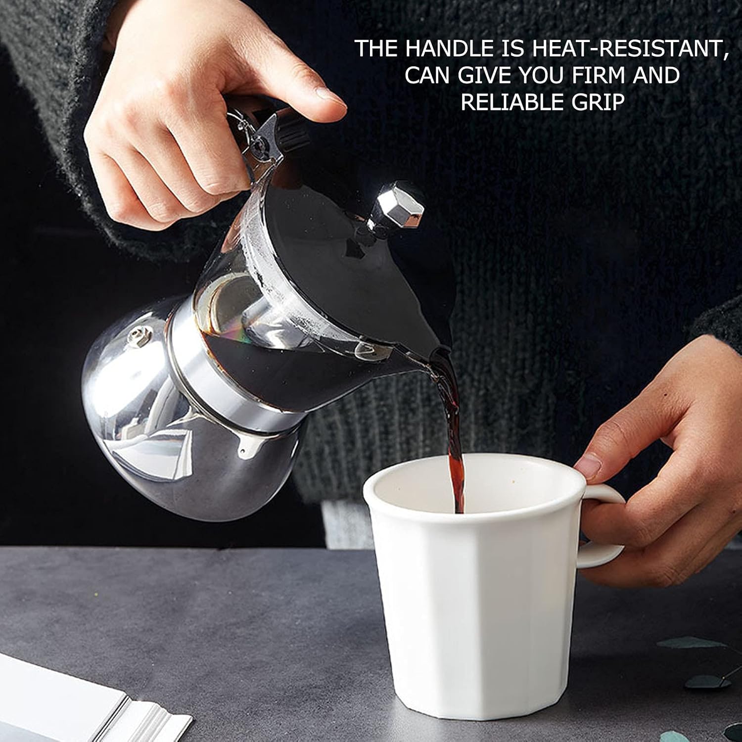 Qiilu Cafetera de acero inoxidable para 4 tazas, para cocina, moka