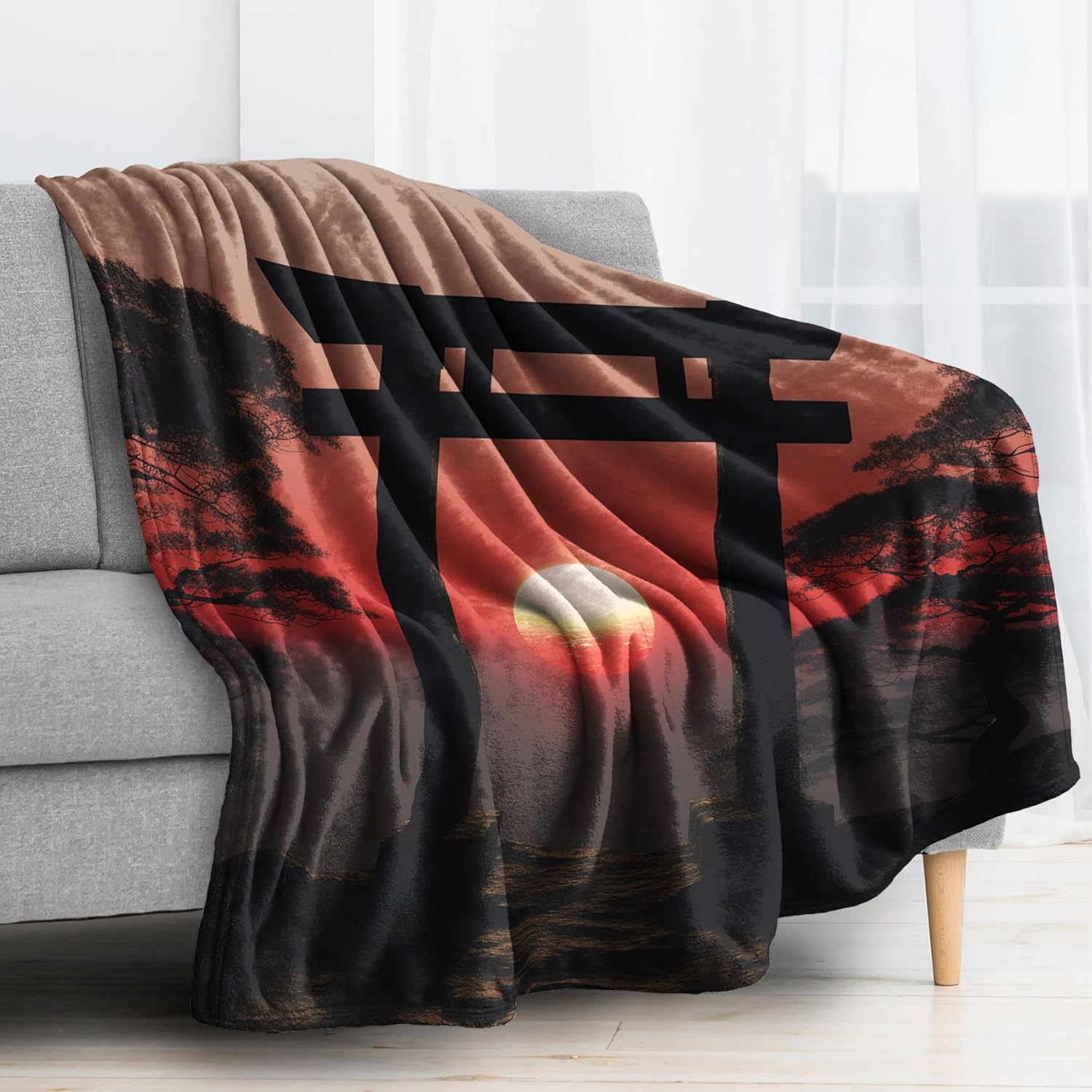 zcwl Manta japonesa de forro polar para sofá, cama, sofá, manta con estampado de Torii japonés, manta de franela de felpa súper suave y acogedora,