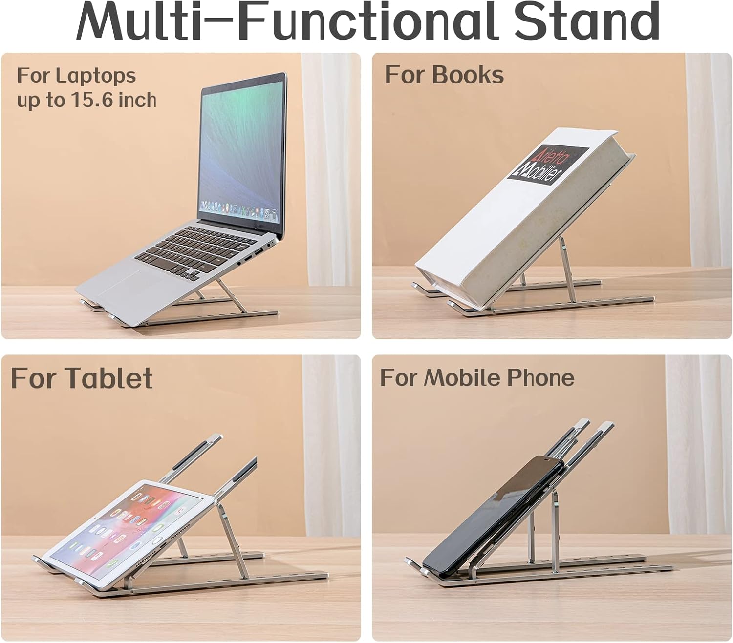 Laptop Stand for Desk,Adjustable Height Foldable Portable Dj Laptop Stand,Computer Stand,Ergonomic Aluminum Laptop Stands,Compatible 10-15″ MacBook