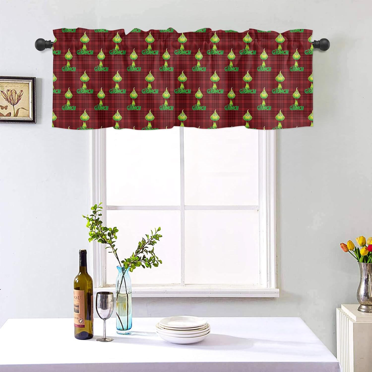 Cenefa de ventana de Navidad de monstruo verde de estilo retro para cocina, sala de estar, cortina de ventana de bebé para dormitorio, cenefa de