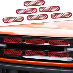 JeCar Insertos de rejilla delantera, marco de rejilla de malla, accesorios exteriores compatibles con Ford Bronco 2021-2023, rojo JeCar Insertos de rejilla delantera, marco de rejilla de malla, accesorios exteriores compatibles con Ford Bronco 2021-2023, rojo