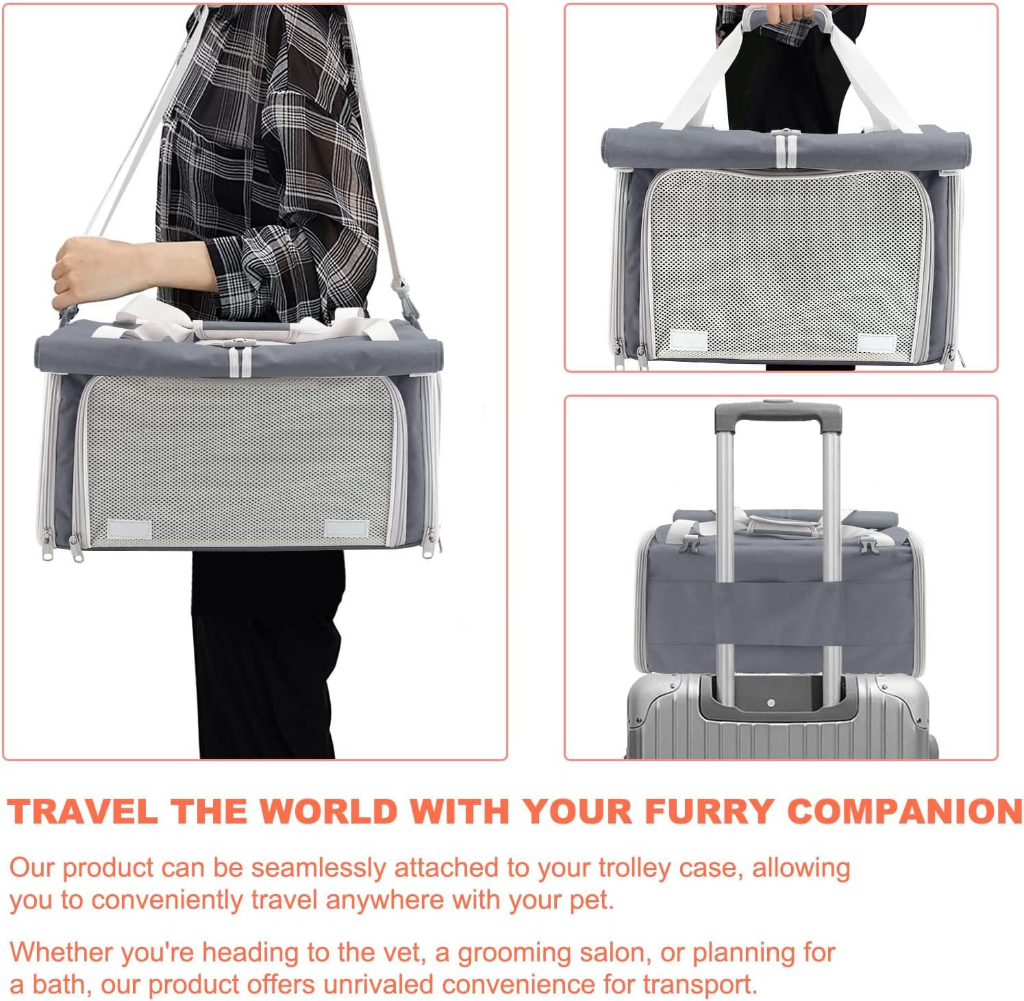 Texsens Transportador de gatos grande para mascotas, suave para 2 gatos, transportador de mascotas para gatos, bolsa plegable para gatos en el
