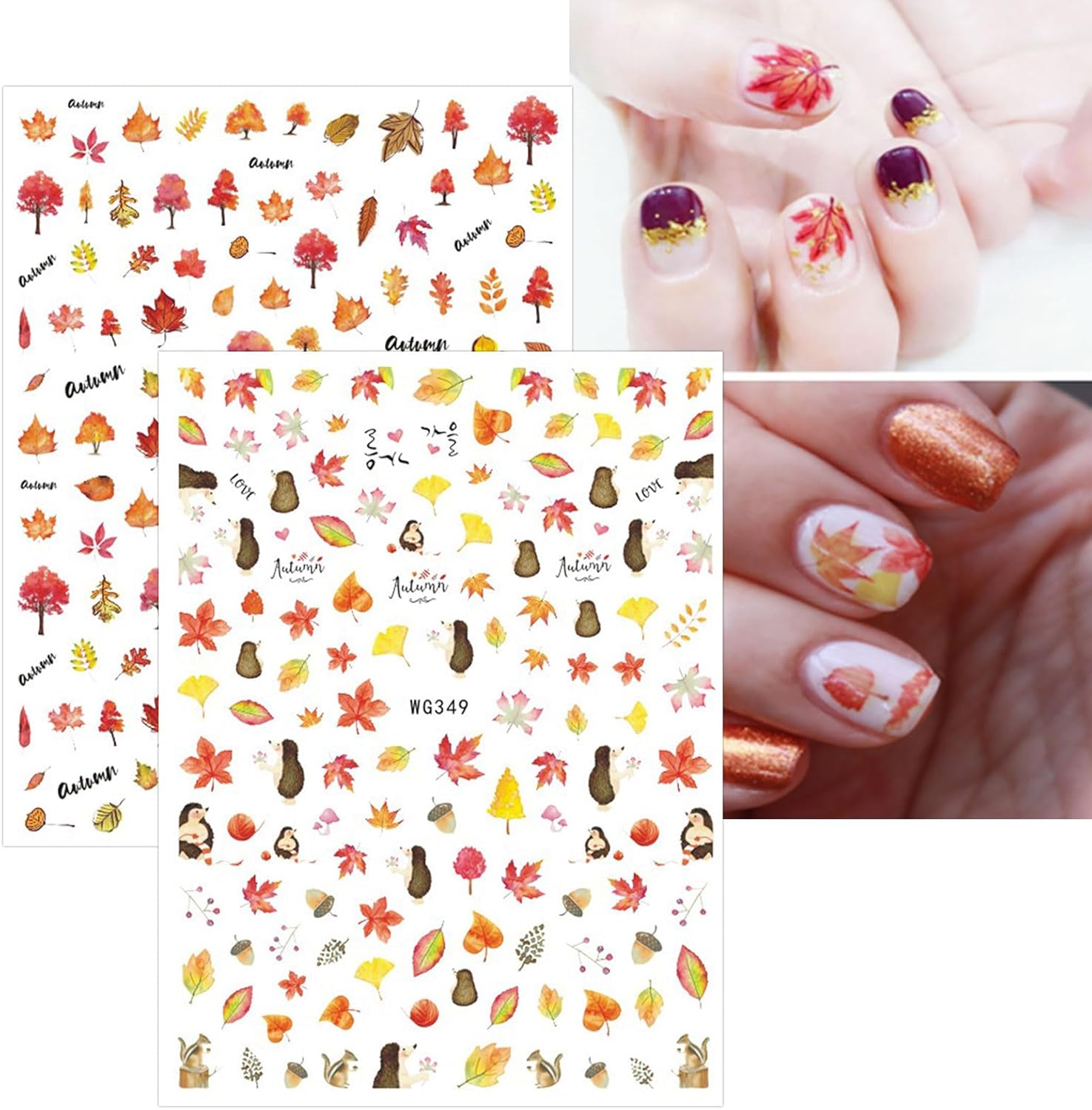 JMEOWIO 10 Sheets Fall Autumn Nail Art Stickers Decals Self-Adhesive Pegatinas Uñas Pumpkin Maple Leaf Thanksgiving Nail Supplies Nail Art Design
