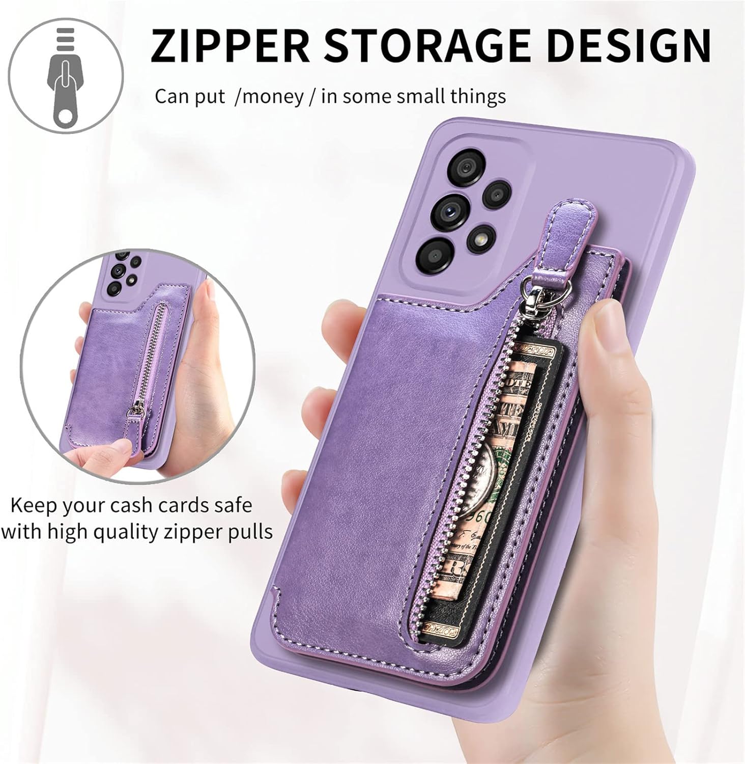 Tncavo Funda tipo cartera para Samsung Galaxy A23 5G4G, piel sintética, con cierre de cremallera, tarjetero RFID, funda para teléfono para Samsung