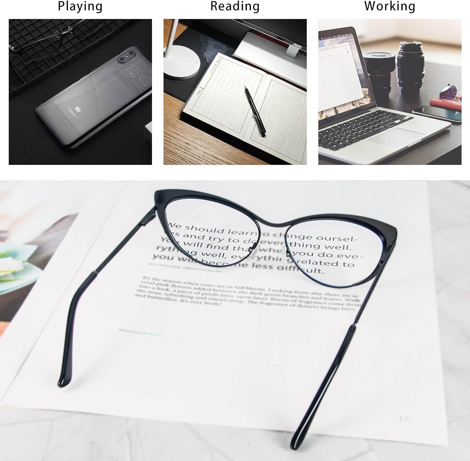 KoKoBin Gafas de lectura de ojo de gato, 2 pares de lentes de marco de metal, lectores de bisagra de resorte con bolsa de cuero para hombres y