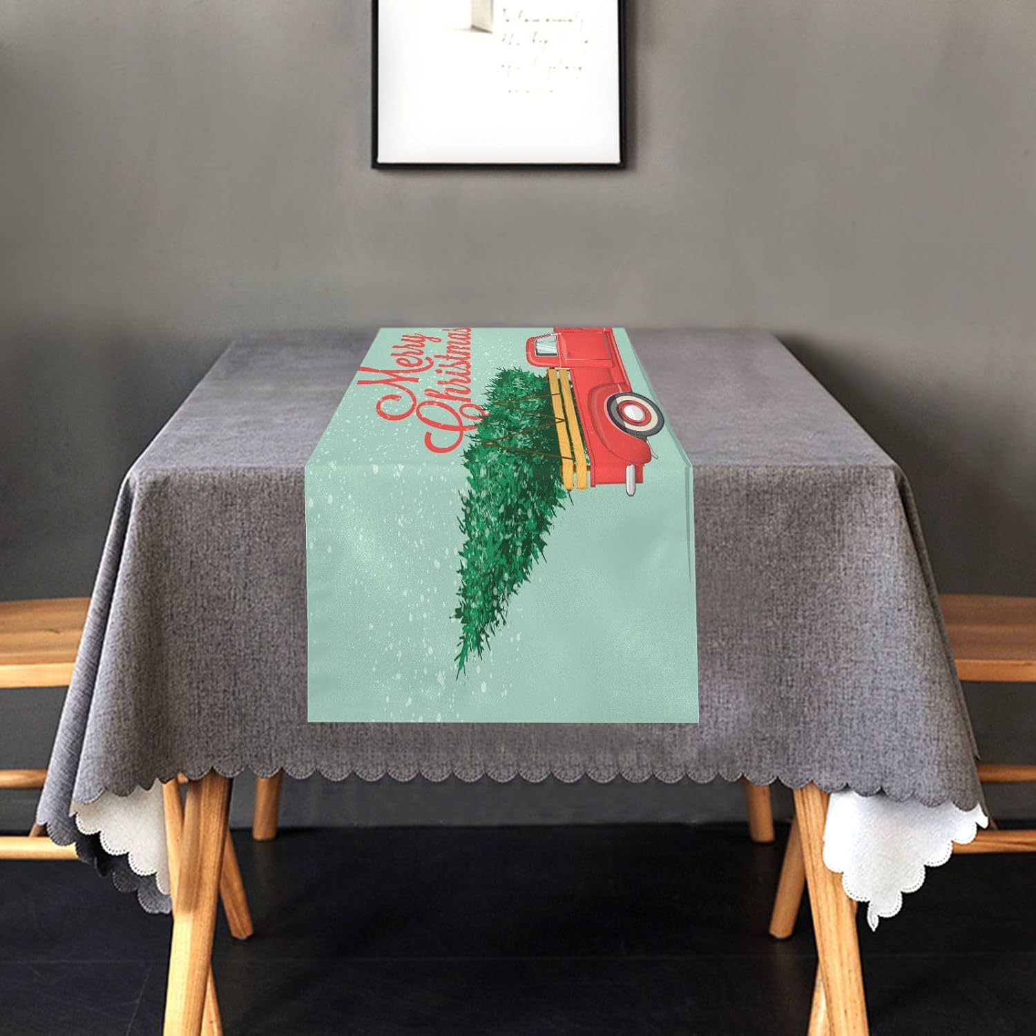 Camino de mesa de árbol rojo de Feliz Navidad, decoración de cocina de otoño para decoración de mesa de comedor, camino de mesa de Navidad, 72