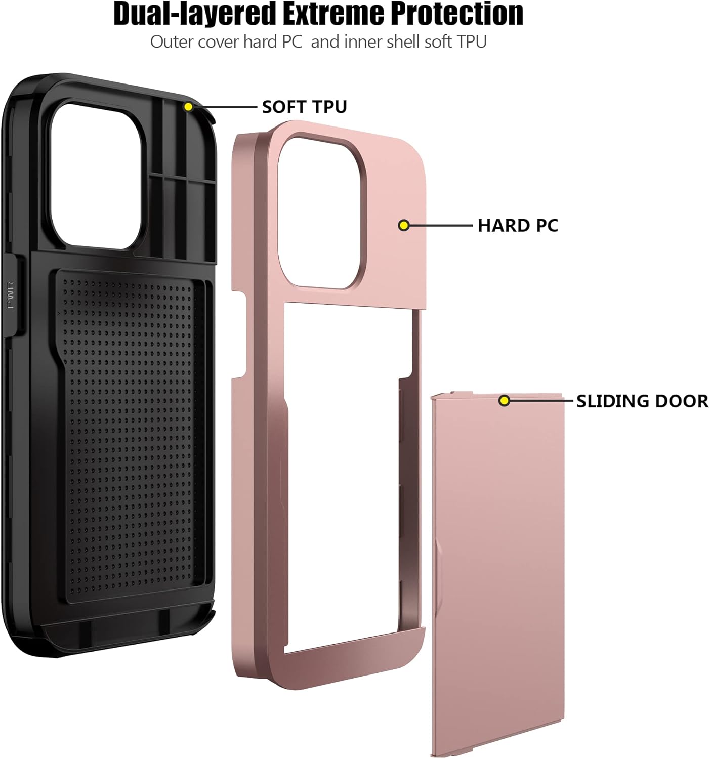 Nvollnoe Funda compatible con iPhone 15 Pro con tarjetero resistente de protección de doble capa a prueba de golpes, ranura para tarjetas oculta,