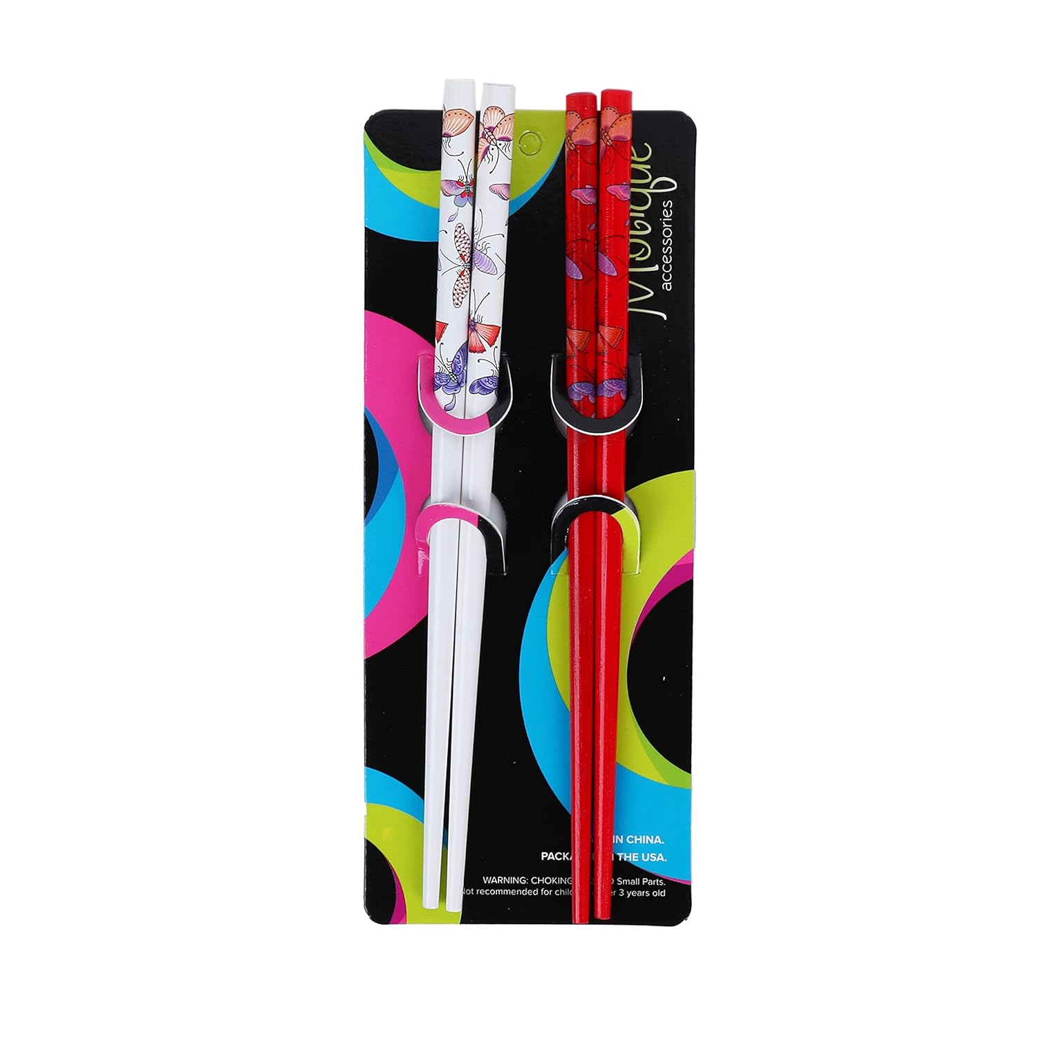 Juego de 4 palillos para el cabello con mariposas, color rojo y blanco