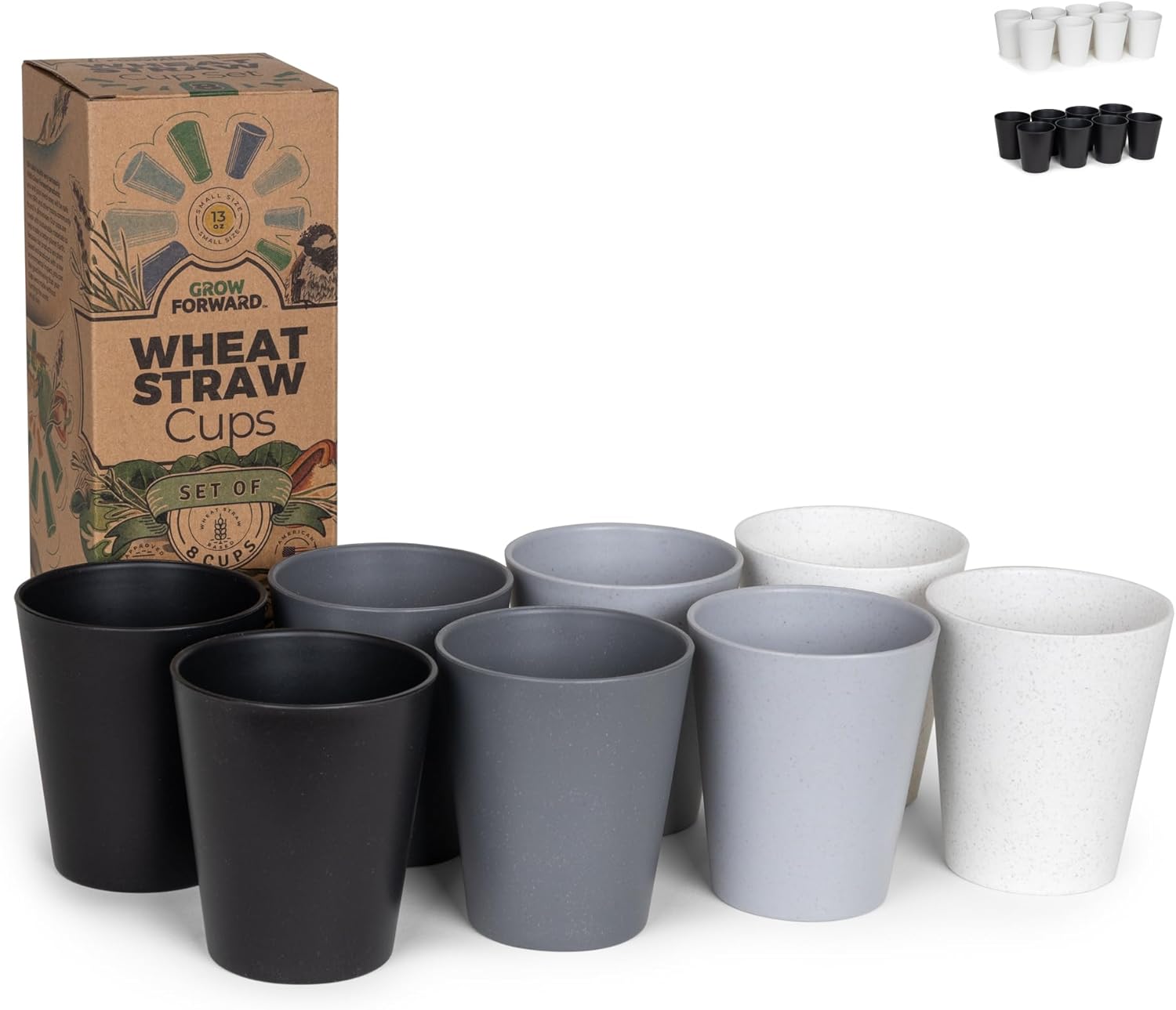 Grow Forward Vasos de paja de trigo de alta calidad, juego de 8 vasos irrompibles de plástico duro reutilizables de 13 onzas para agua, campamento,