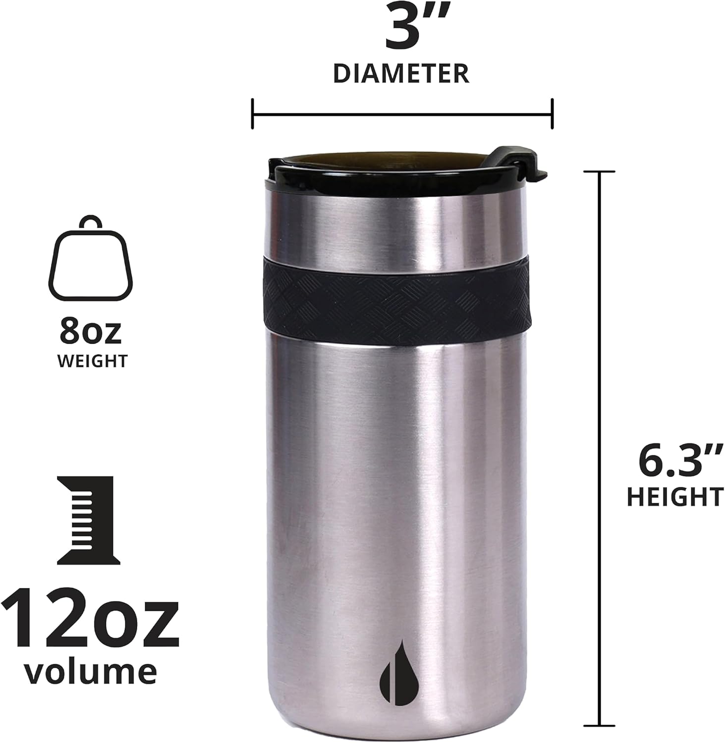 Elemental Duo-Sip – Vaso de café de viaje 2 en 1 con tapa 100% a prueba de fugas y aislante delgado para latas delgadas de 12 onzas, acero