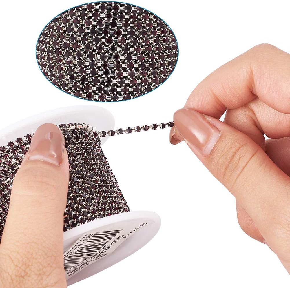 Mega Pet Cadenas de latón con diamantes de imitación de 10 yardas, cadena de cristal de amatista de 0.079 pulgadas para ropa de boda, costura y