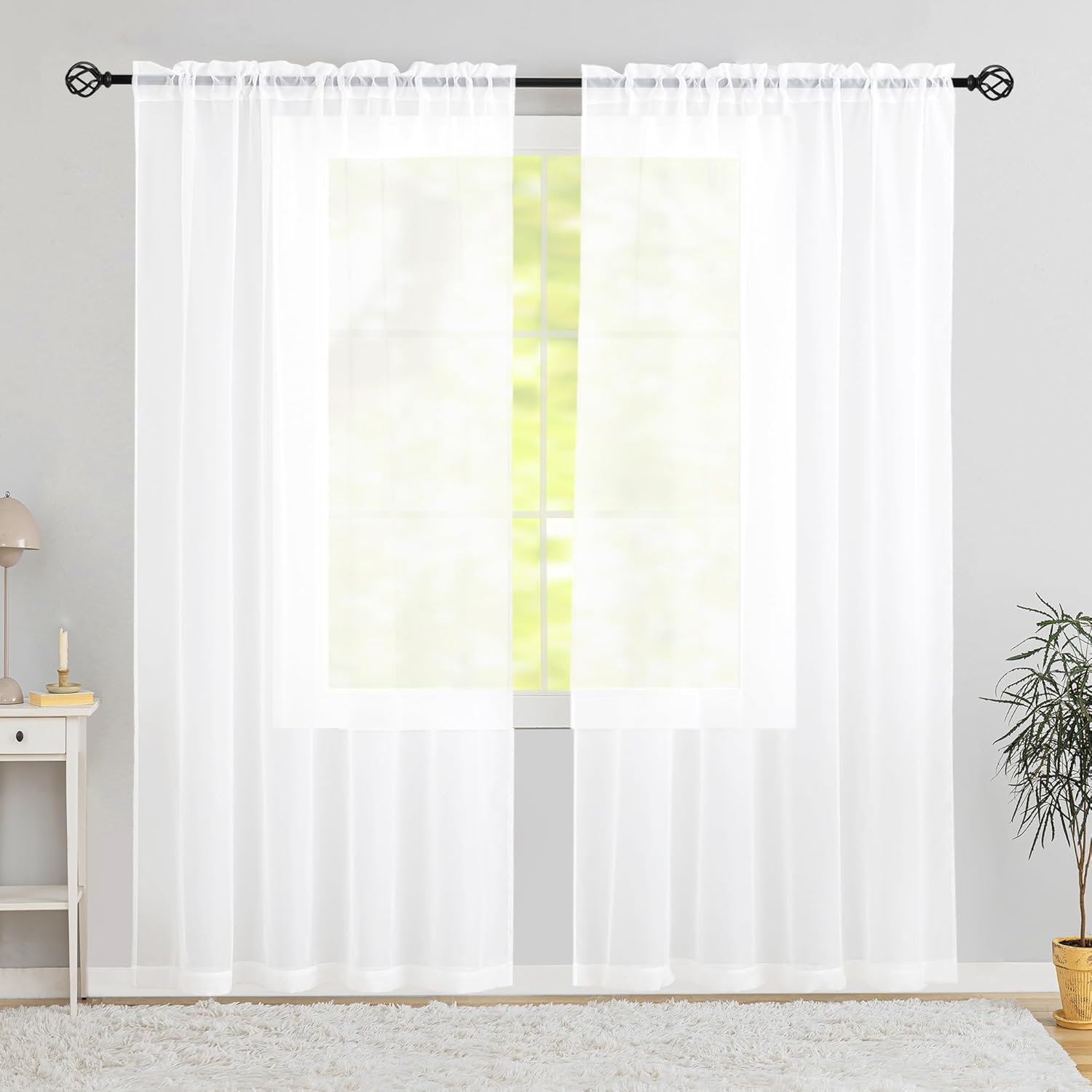 Karseteli 2 paneles de cortinas semitransparentes de gasa blanca de 72 pulgadas de largo, con bolsillo para cortinero, tratamiento de ventana para