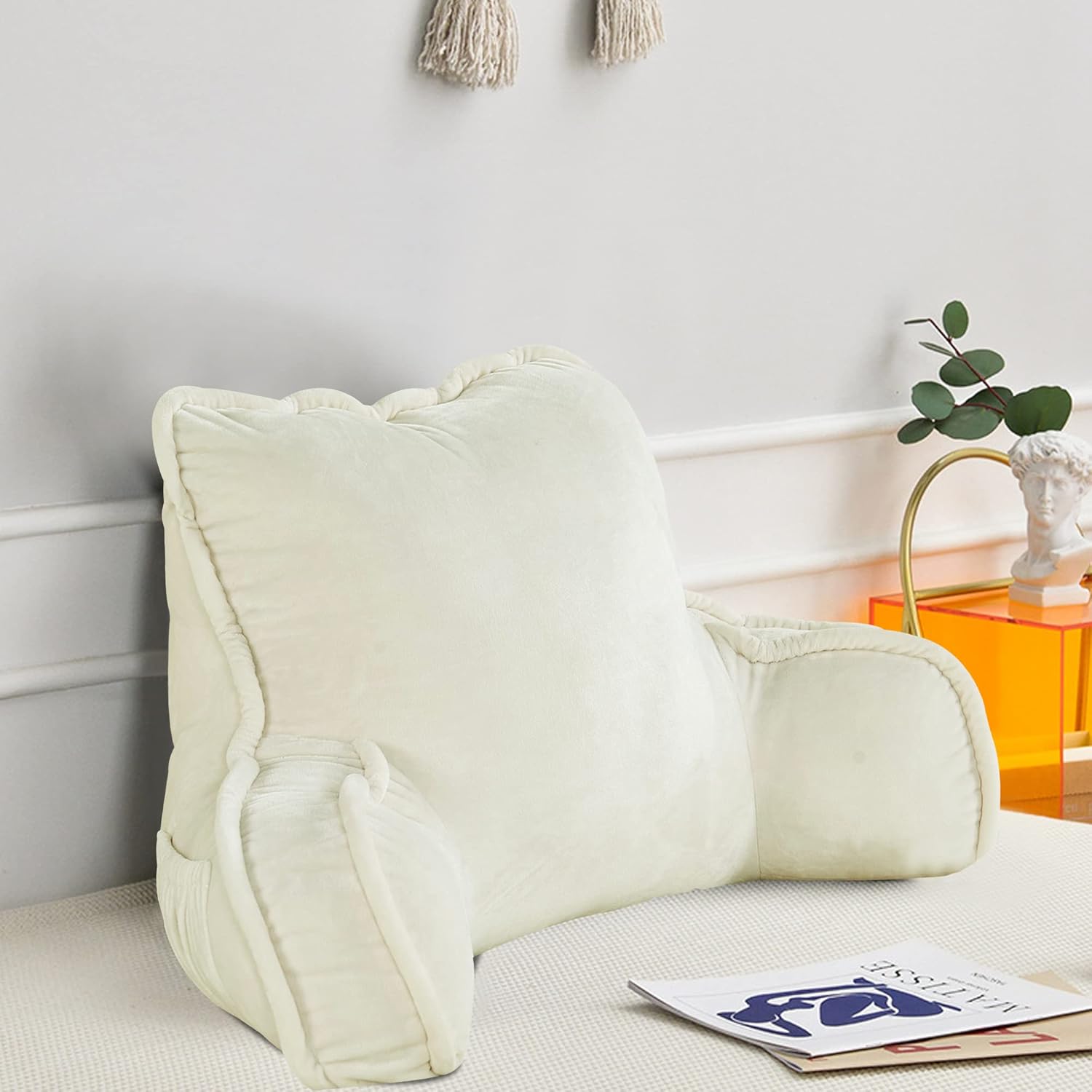 Home Soft Things Funda de almohada de lectura y relleno súper suave, necesita montaje, almohada de respaldo para sentarse en la cama con bolsillos