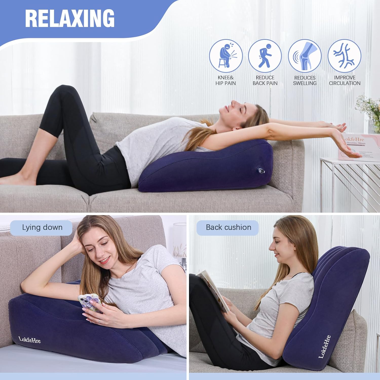 Almohada de cuña para dormir  Almohada inflable de elevación de piernas para hinchazón, circulación, alivio del dolor de piernas y espalda, soporte