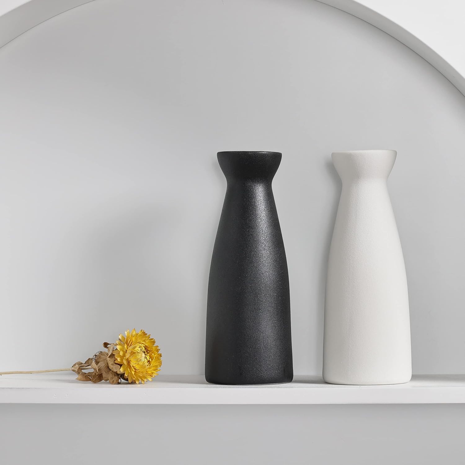 Jarrón de cerámica blanca, jarrón minimalista moderno, jarrón de cerámica blanca de hierba de las pampas, jarrón decorativo moderno, estilo bohemio