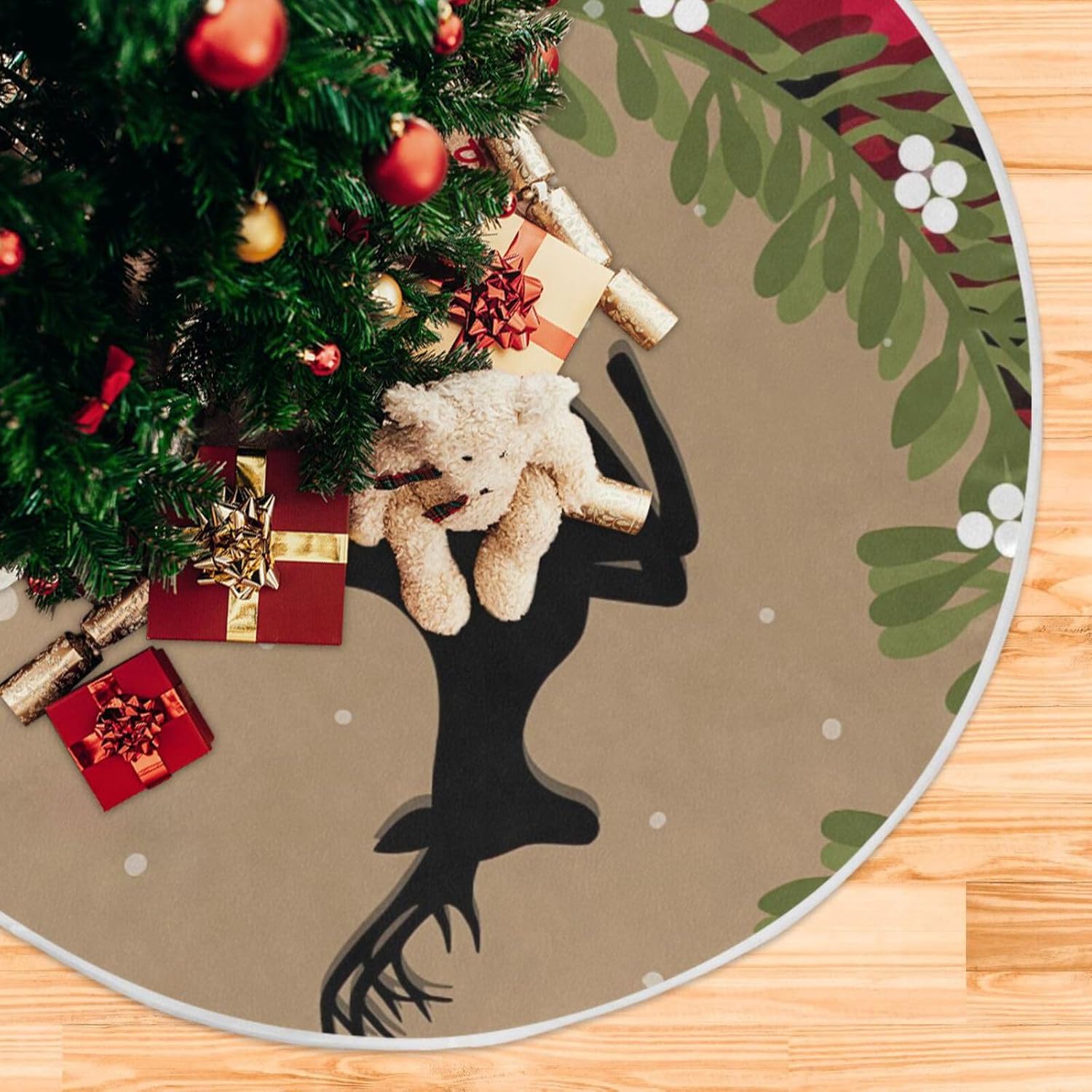 Faldas clásicas para árbol de Navidad con tarjeta de Navidad, decoración de suelo de árbol de Navidad, 47.2 pulgadas, lavable a máquina, decoración
