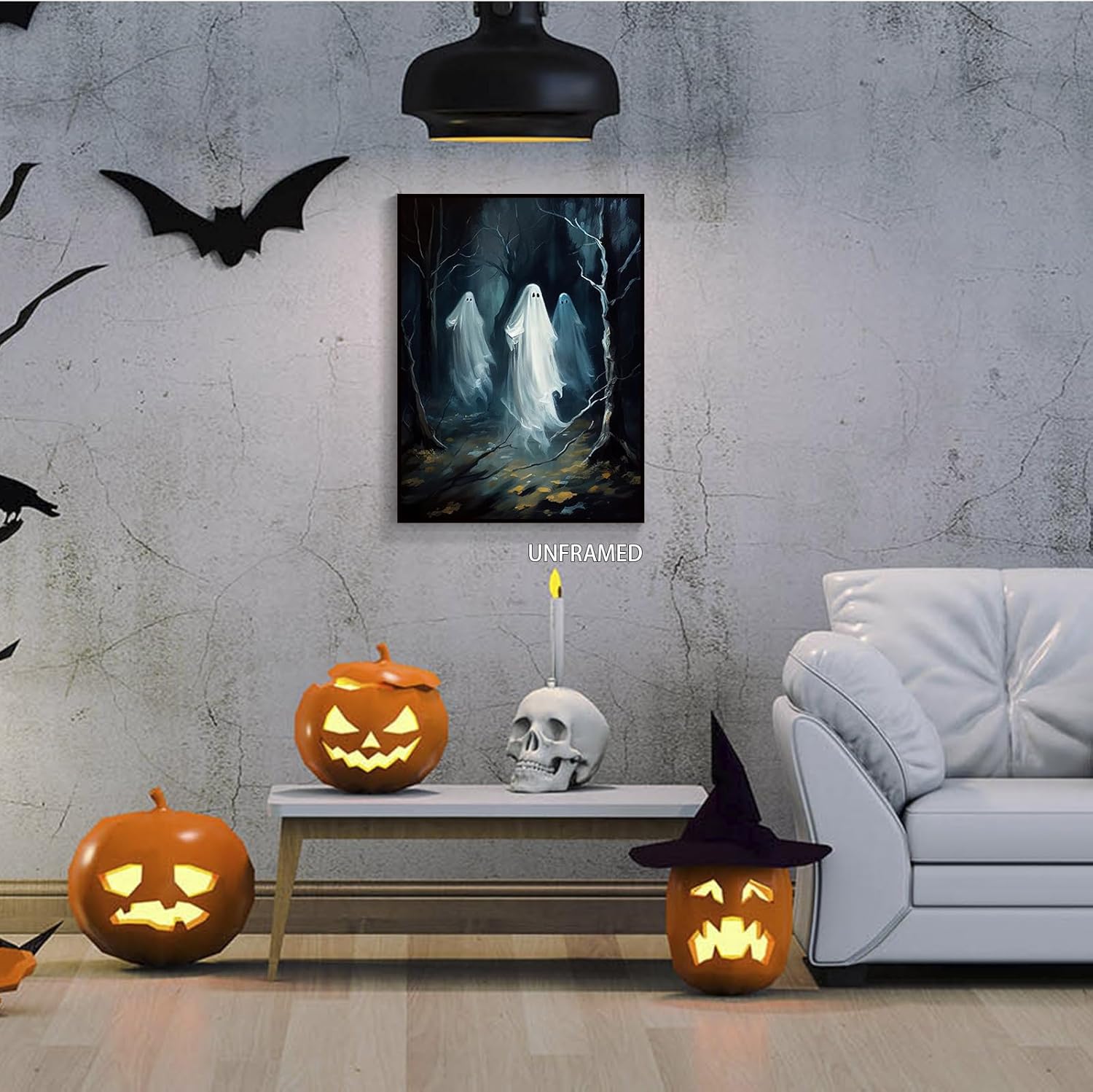 Wodkodnxy Lienzo decorativo para pared de fantasmas de Halloween, póster con estampado de fantasmas espeluznantes del bosque, Academia oscura,