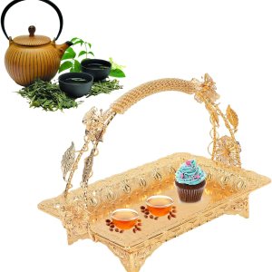 Bandeja dorada para servir, bandeja decorativa vintage de aleación de zinc con asa para el hogar, bar, fiesta, café, whisky, postre, fruta, 11.8 x Bandeja dorada para servir, bandeja decorativa vintage de aleación de zinc con asa para el hogar, bar, fiesta, café, whisky, postre, fruta, 11.8 x