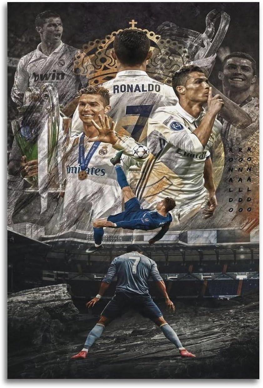 VCLUST Cristiano Ronaldo – Póster de fútbol para decoración artística de pared, lienzo para decoración de dormitorio, 16 x 24 pulgadas, 4