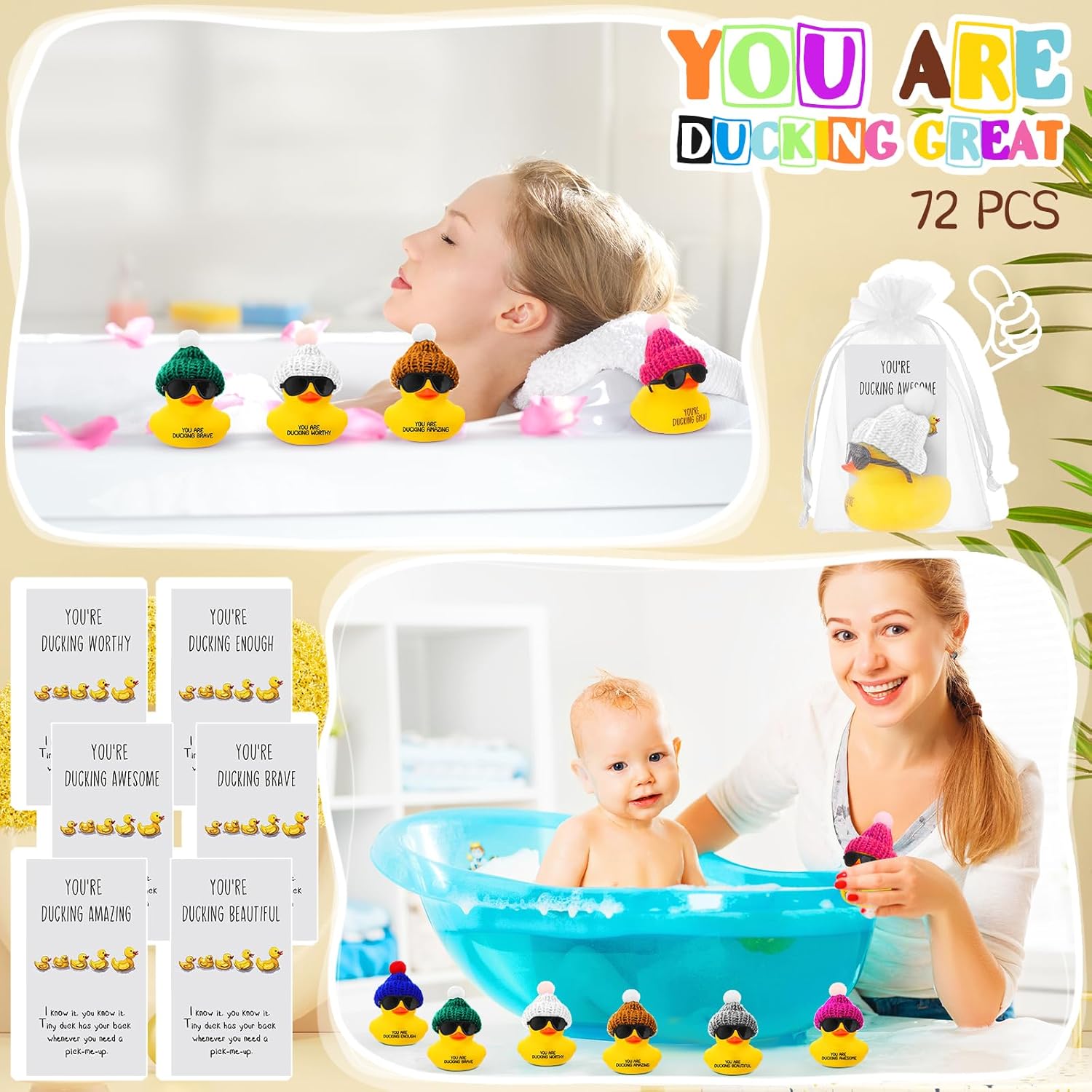 Liliful Mini patos de goma inspiradores con gafas, letrero de agradecimiento con texto en inglés You are Awesome , regalo de agradecimiento, para