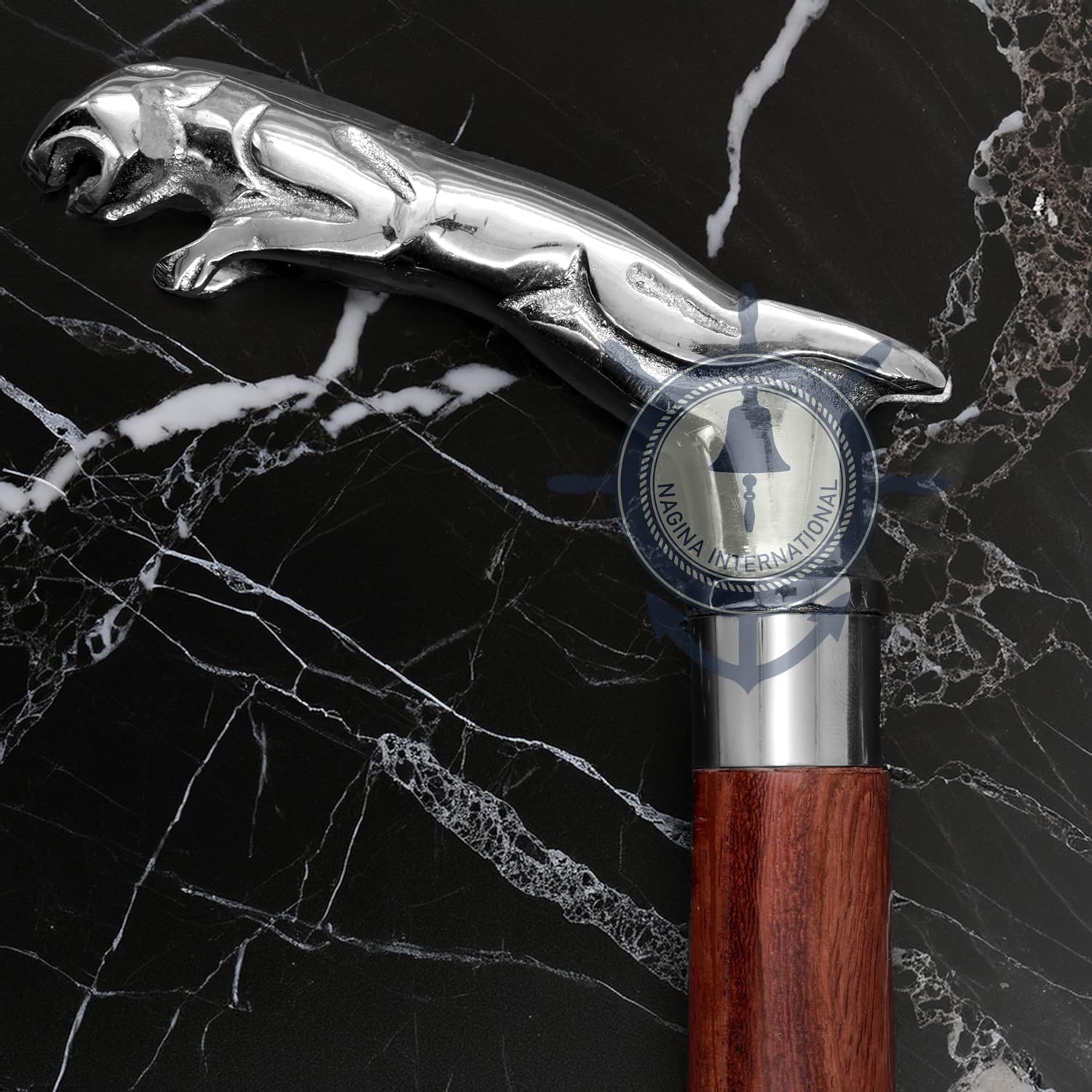 Nagina International – Bastones cromados de lujo prémium  Bastón hecho a mano de palisandro con barras decorativas cromadas de latón macizo,