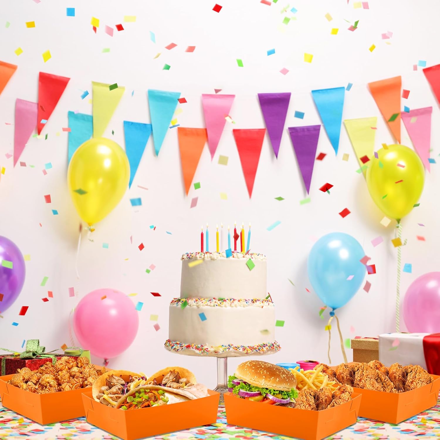 Mifoci 100 bandejas de papel para alimentos de 5 libras, nachos, bandejas de papel grandes para servir aperitivos para fiesta de Navidad, día de