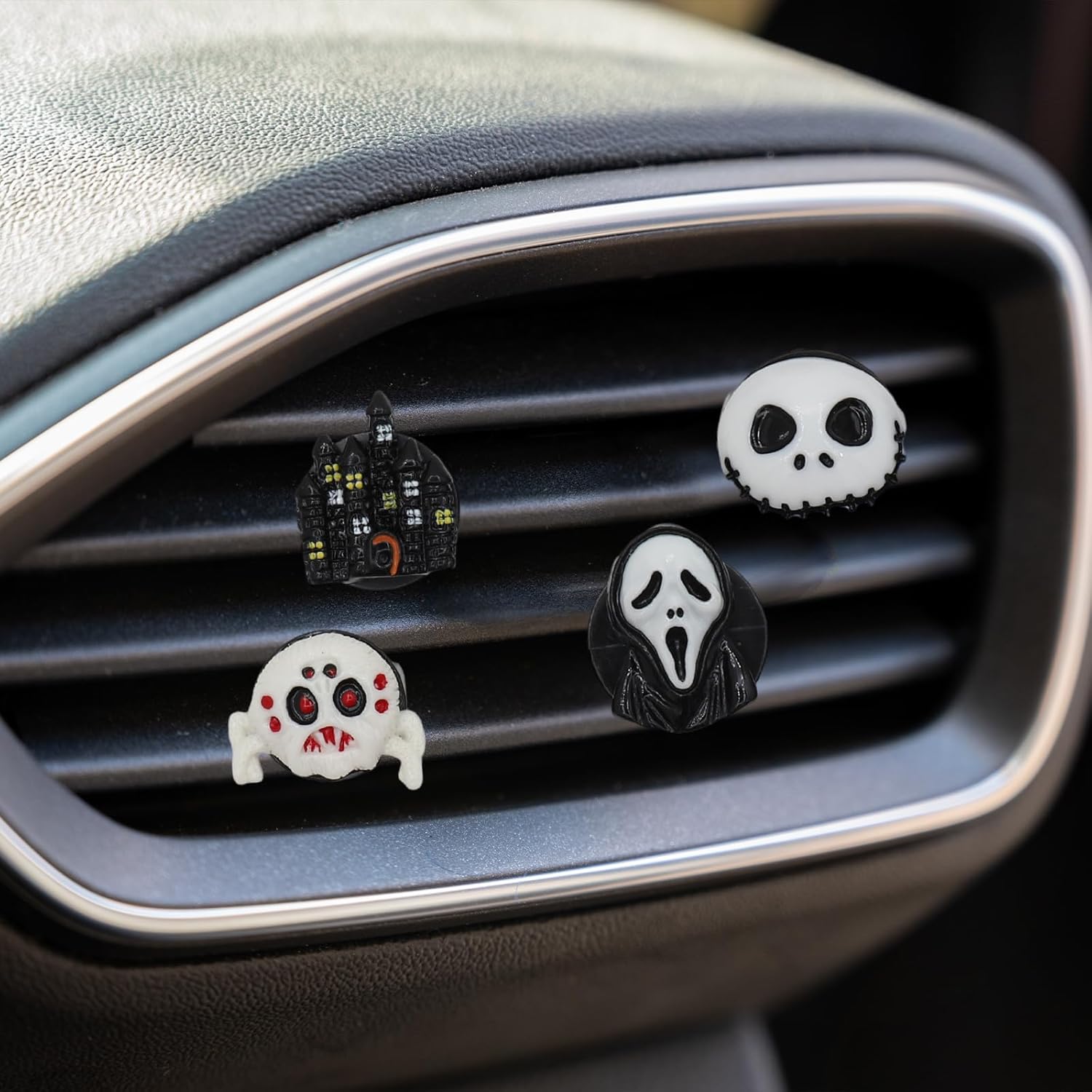 4 clips de aire divertidos de resina para Halloween, calabaza, calavera y fantasma, clips de ventilación de aire acondicionado para automóvil, clip