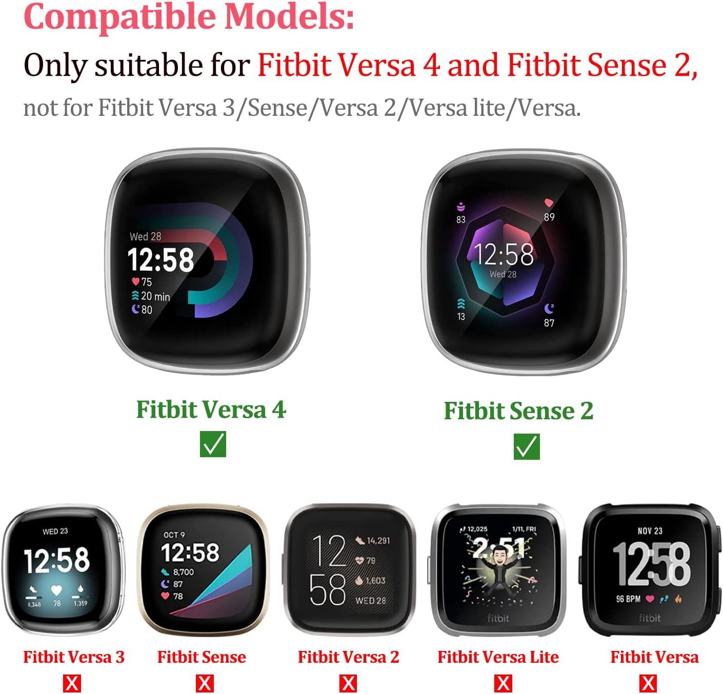 ZPJPPLX Correa de acero inoxidable sólido para Fitbit Versa 4Sense 2 con funda de reloj, correas de repuesto de metal Versa 3Sense y funda