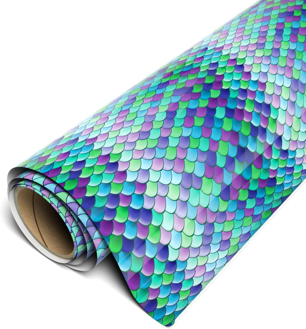 Siser EasyPatterns HTV Rollo de 12 pulgadas x 1 yarda, vinilo de transferencia de calor para planchar (escamas de sirena verde azulado) requiere