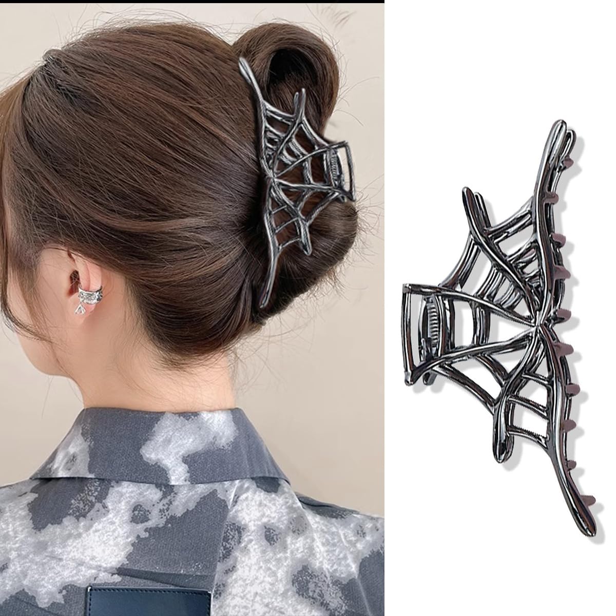 Pinzas de metal para el cabello de telaraña, pinzas negras para cabello fino con forma de telaraña, diseño hueco, accesorios para el cabello de