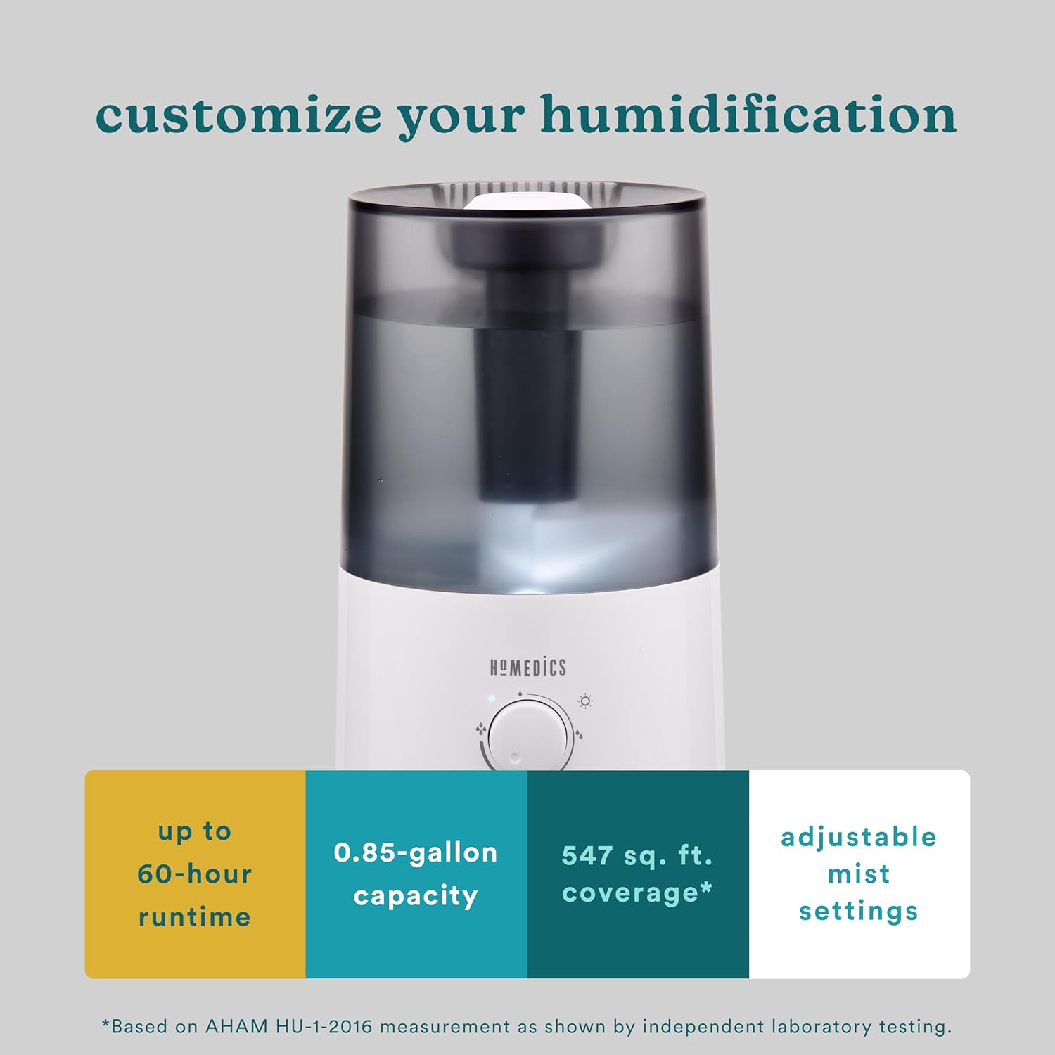 Homedics TotalComfort Humidificador ultrasónico  Humidificadores de aire grandes para dormitorio, plantas, tanque de agua de 0.85 galones de llenado