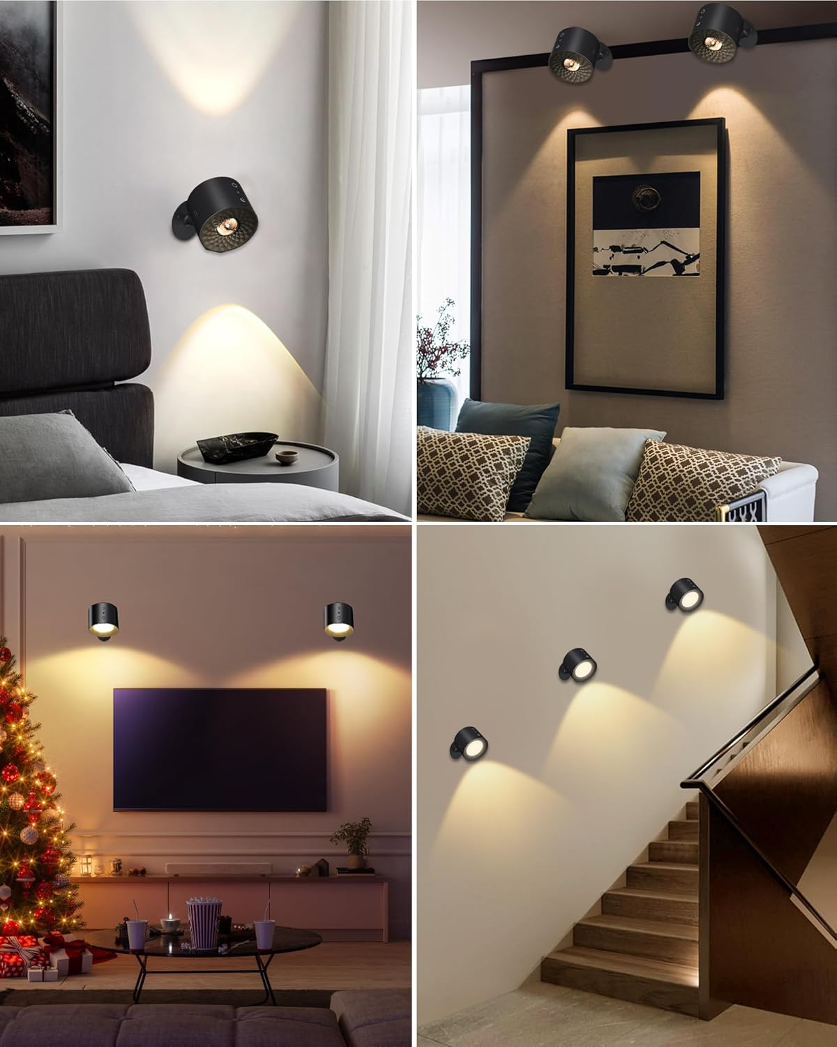 Sunxiner Juego de 2 apliques de pared que funcionan con pilas, luces LED recargables inalámbricas para sala de estar, dormitorio, aplique de pared